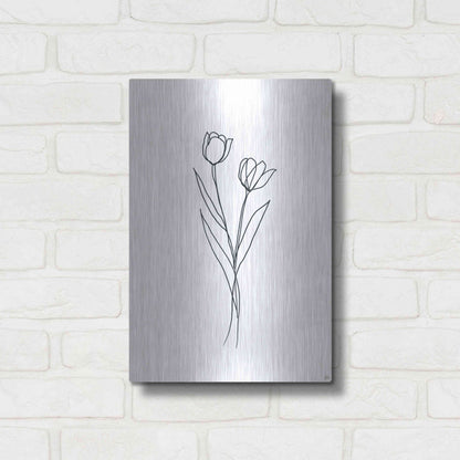 Luxe Metal Art 'Line Tulips 1' by Line and Brush, Metal Wall Art,12x16