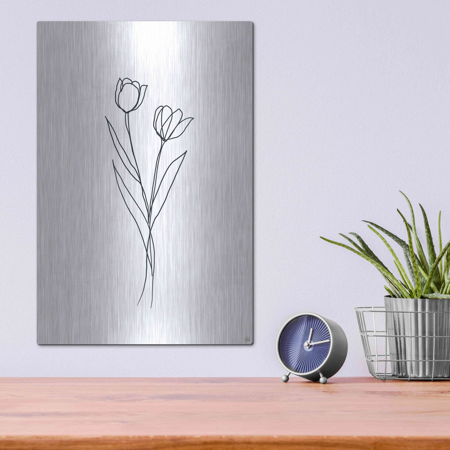 Luxe Metal Art 'Line Tulips 1' by Line and Brush, Metal Wall Art,12x16