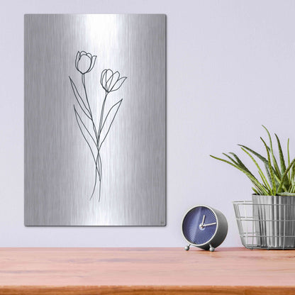 Luxe Metal Art 'Line Tulips 1' by Line and Brush, Metal Wall Art,12x16