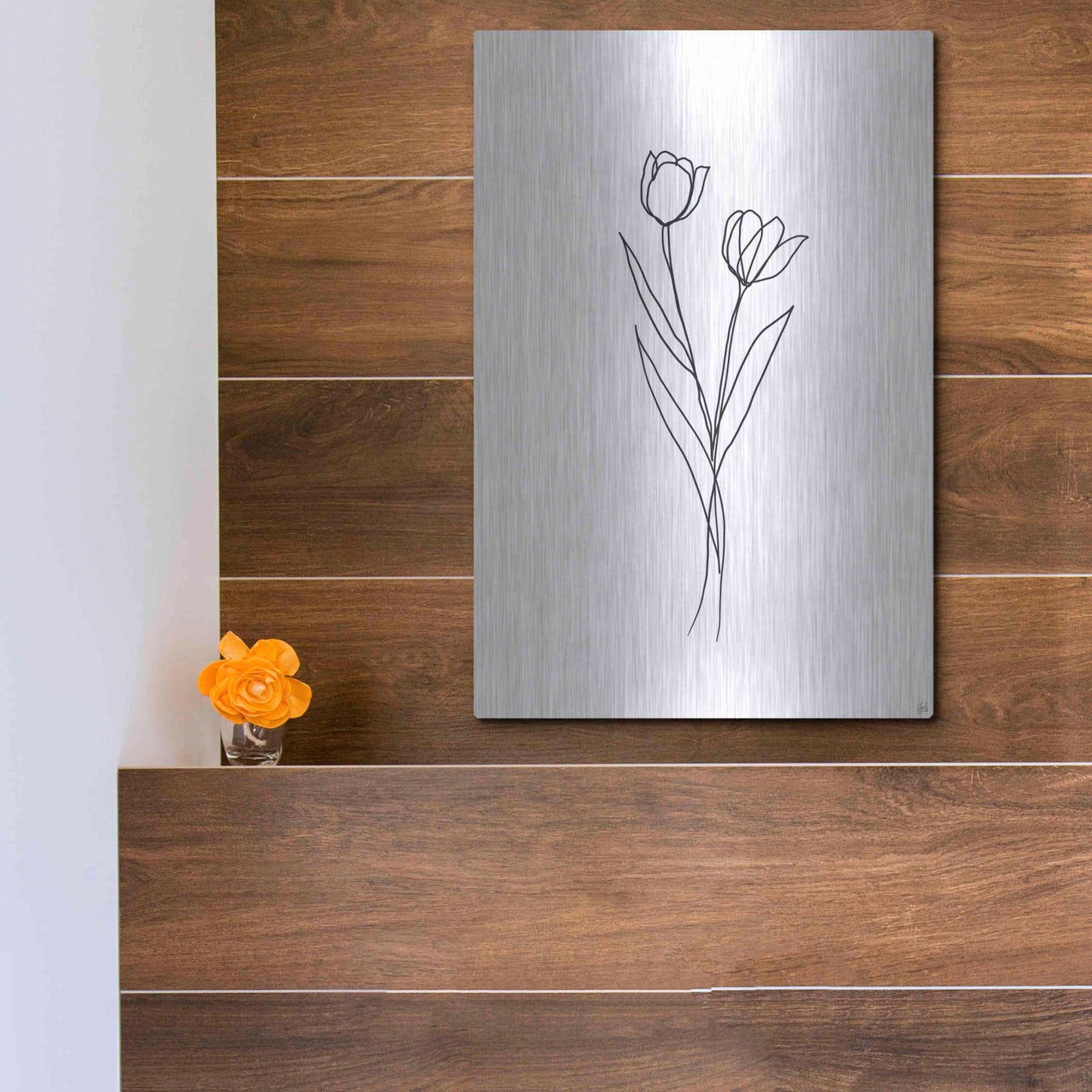Luxe Metal Art 'Line Tulips 1' by Line and Brush, Metal Wall Art,12x16