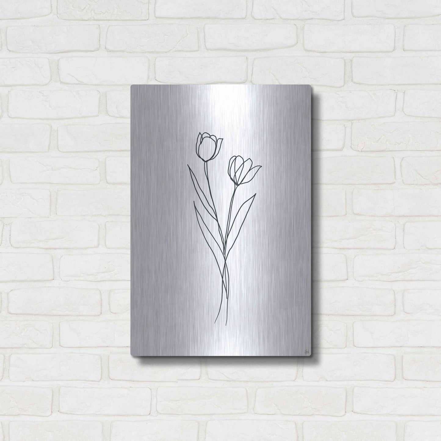 Luxe Metal Art 'Line Tulips 1' by Line and Brush, Metal Wall Art,16x24