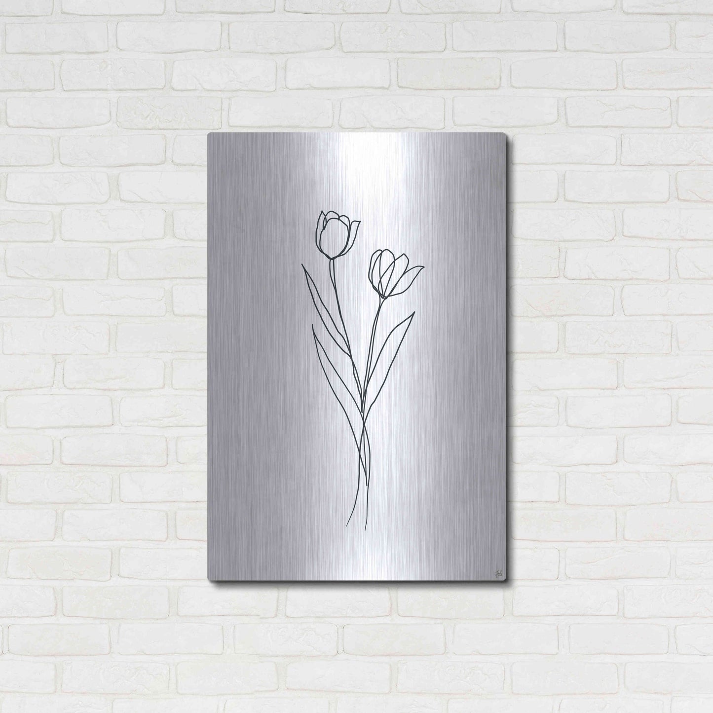 Luxe Metal Art 'Line Tulips 1' by Line and Brush, Metal Wall Art,24x36