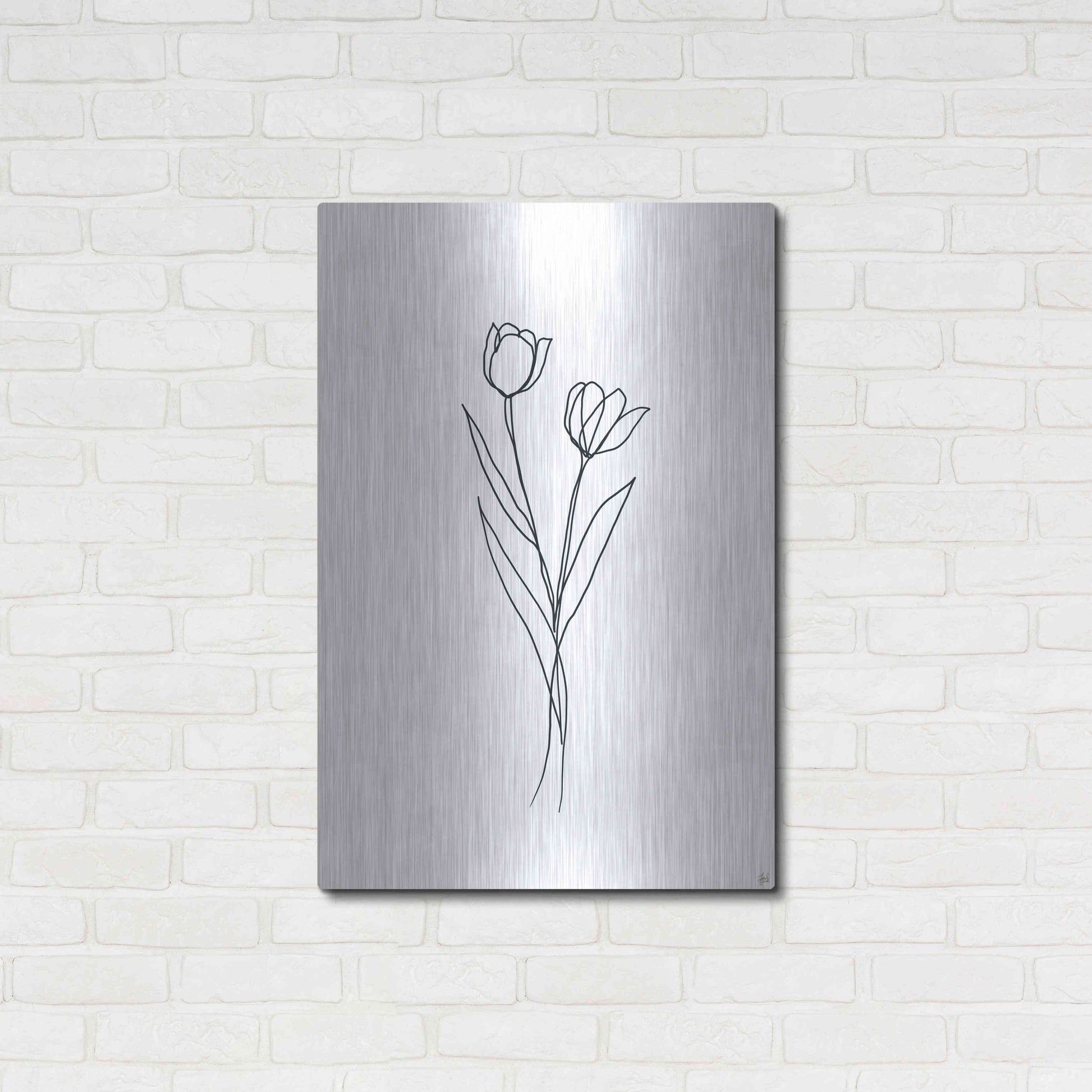 Luxe Metal Art 'Line Tulips 1' by Line and Brush, Metal Wall Art,24x36