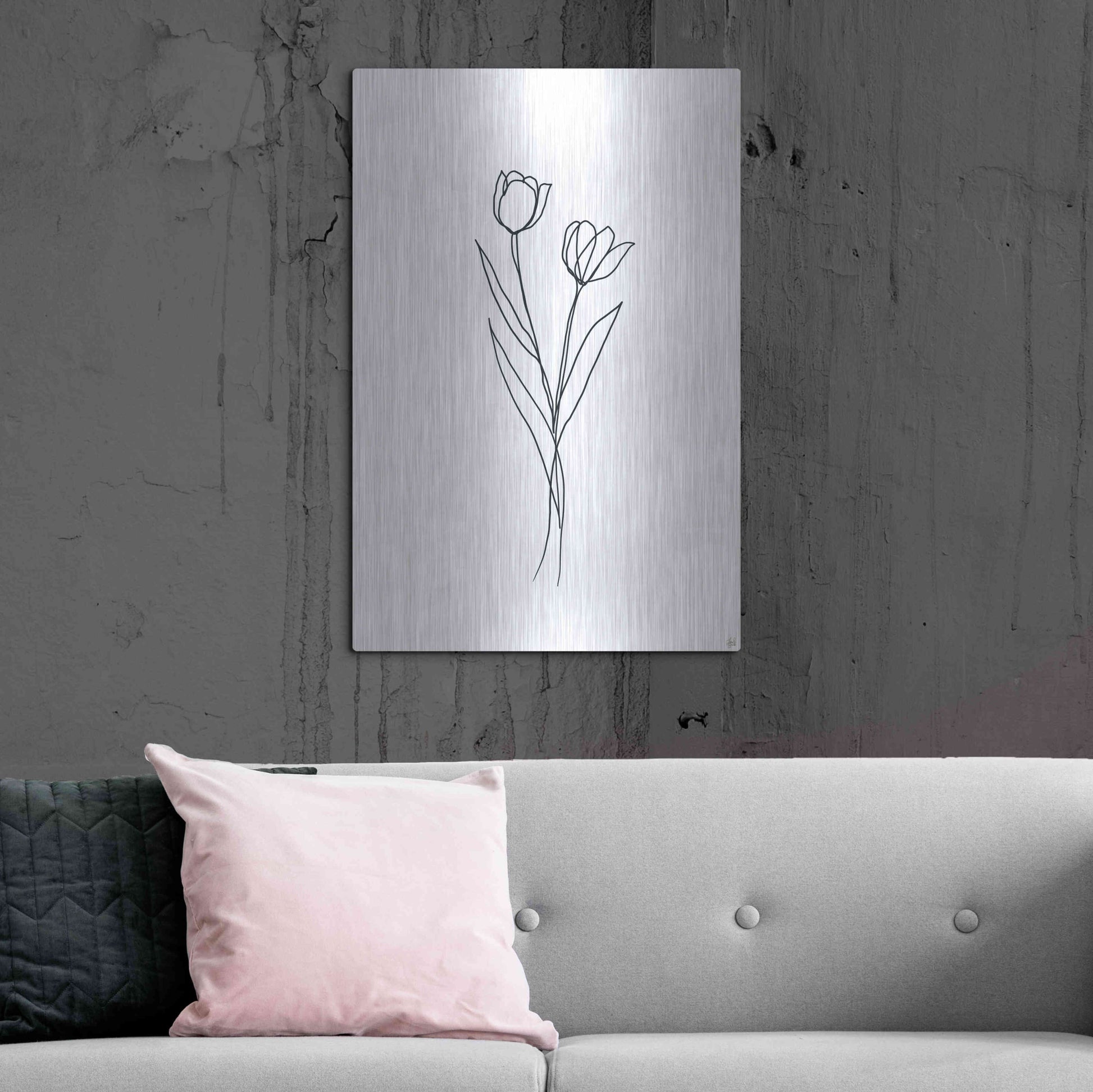 Luxe Metal Art 'Line Tulips 1' by Line and Brush, Metal Wall Art,24x36
