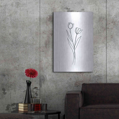 Luxe Metal Art 'Line Tulips 1' by Line and Brush, Metal Wall Art,24x36