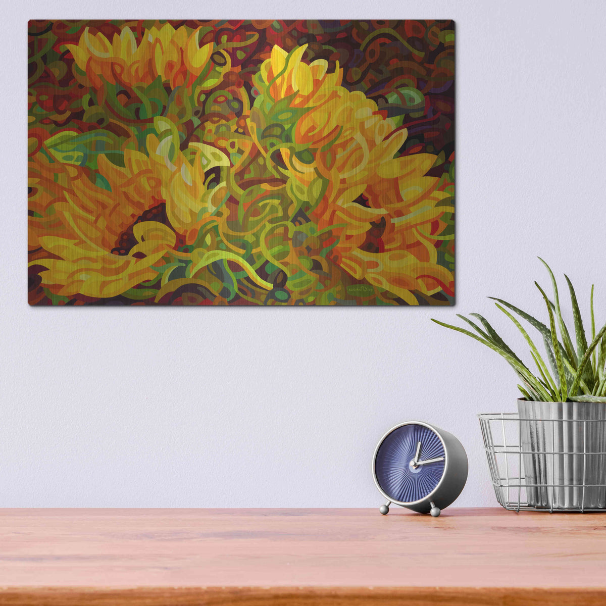 Luxe Metal Art 'Four Sunflowers' by Mandy Budan, Metal Wall Art,16x12