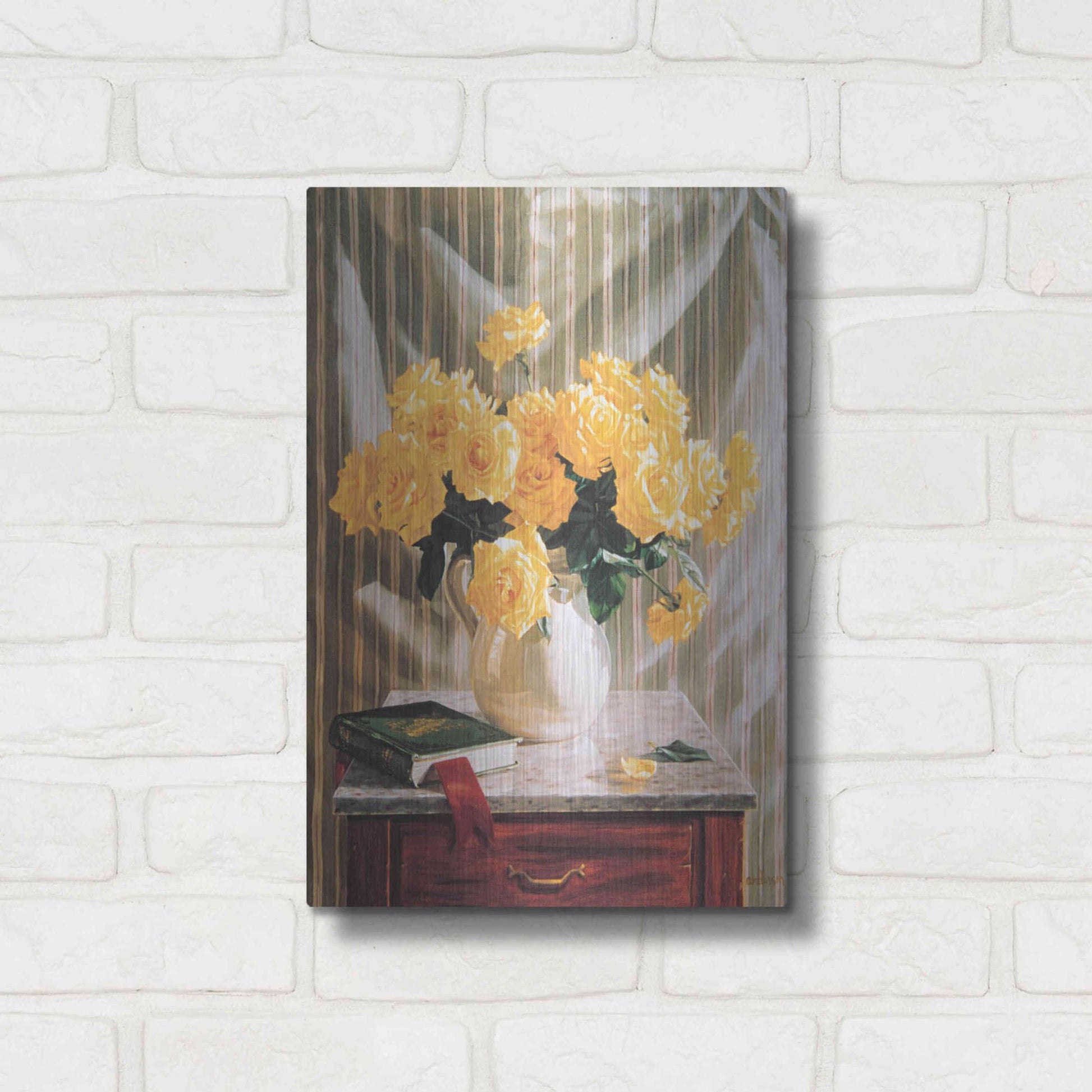 Luxe Metal Art 'Yellow Roses' by Robin Anderson, Metal Wall Art,12x16