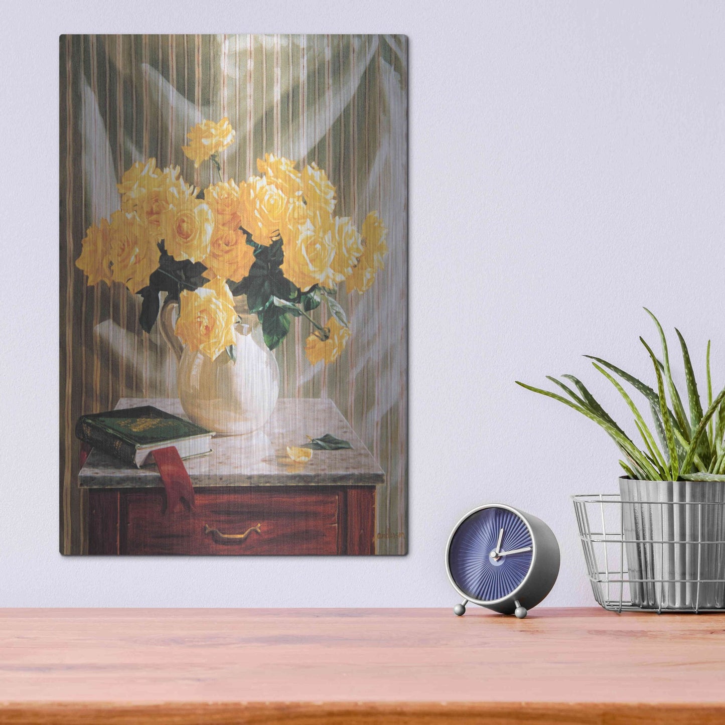 Luxe Metal Art 'Yellow Roses' by Robin Anderson, Metal Wall Art,12x16