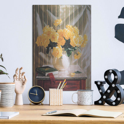 Luxe Metal Art 'Yellow Roses' by Robin Anderson, Metal Wall Art,12x16