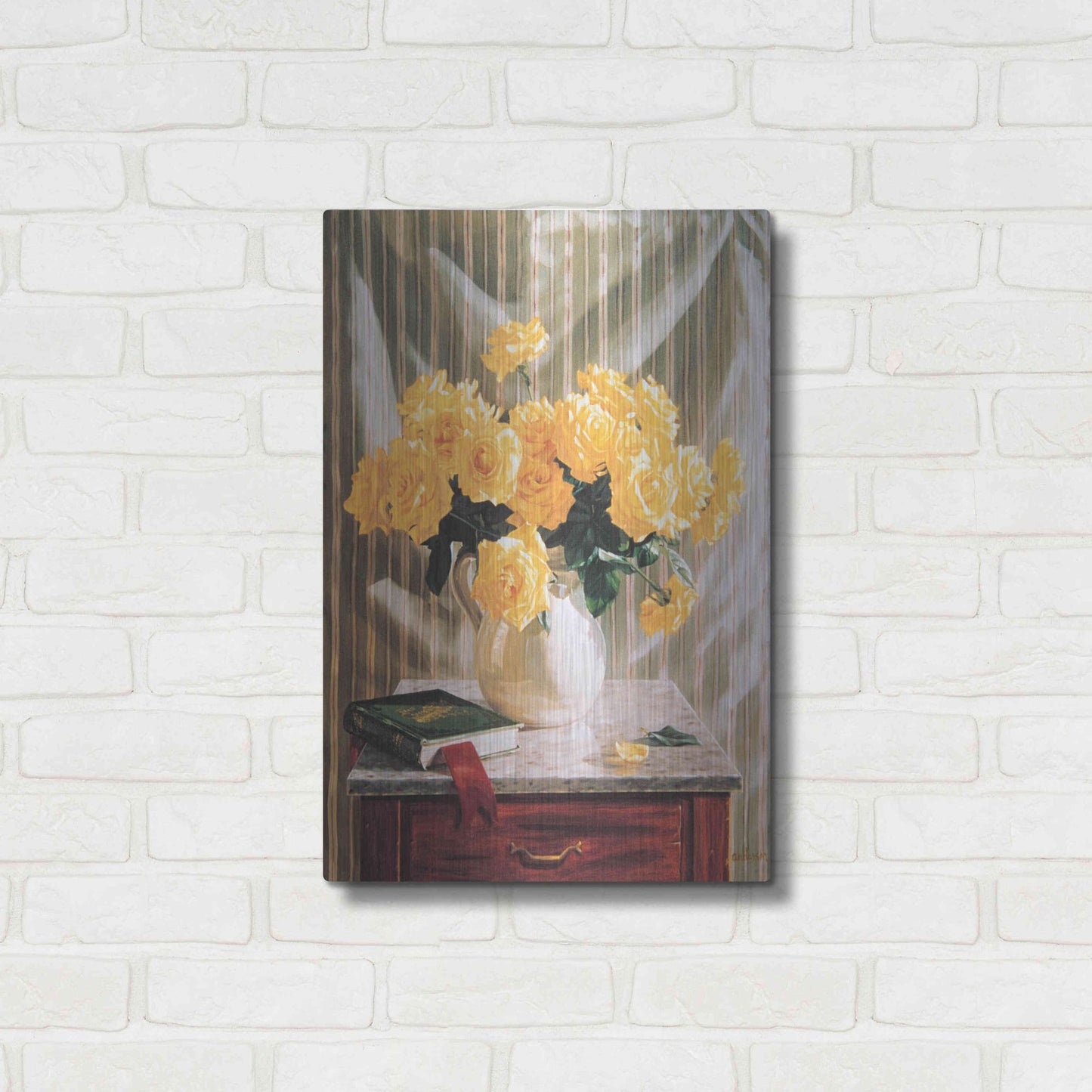 Luxe Metal Art 'Yellow Roses' by Robin Anderson, Metal Wall Art,16x24