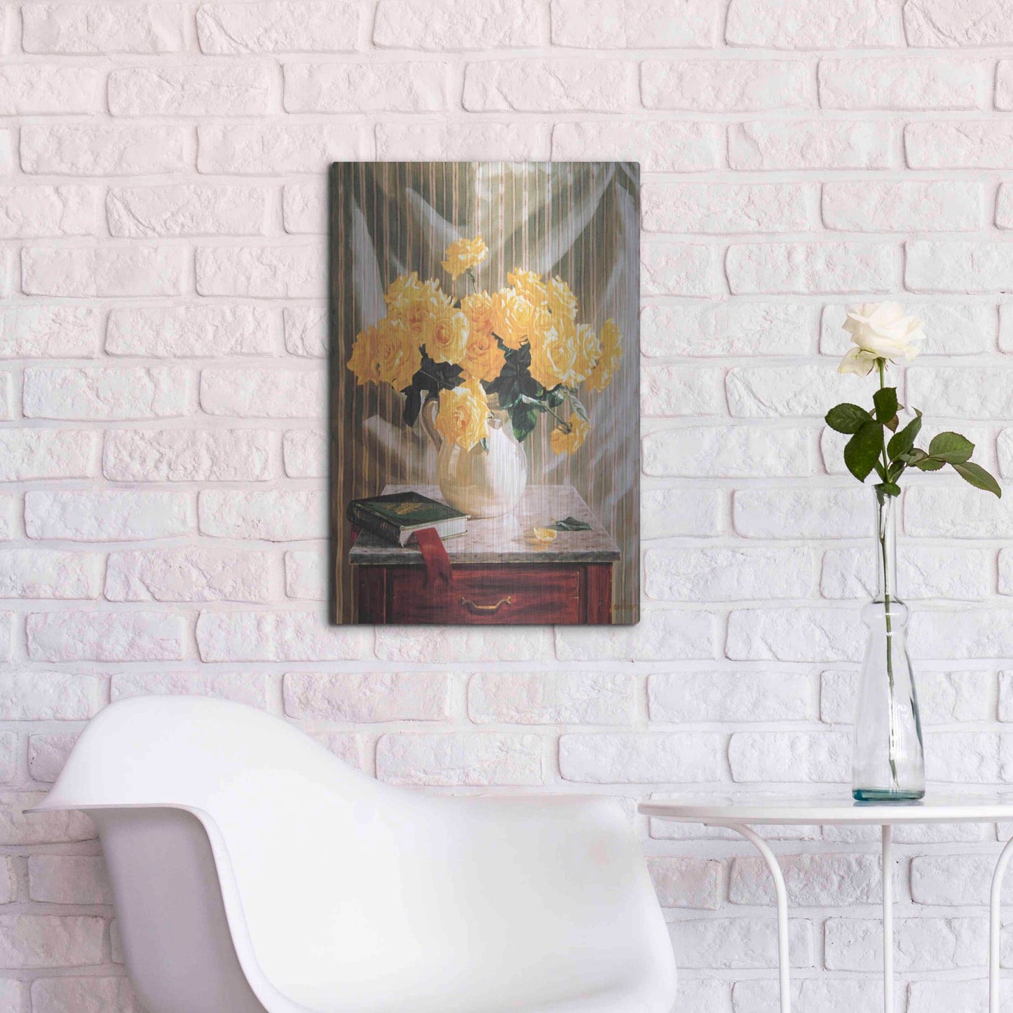 Luxe Metal Art 'Yellow Roses' by Robin Anderson, Metal Wall Art,16x24