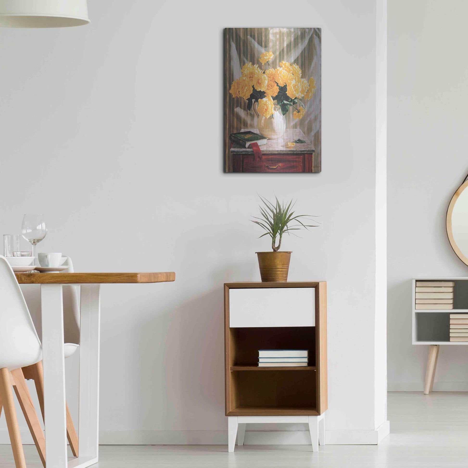 Luxe Metal Art 'Yellow Roses' by Robin Anderson, Metal Wall Art,16x24