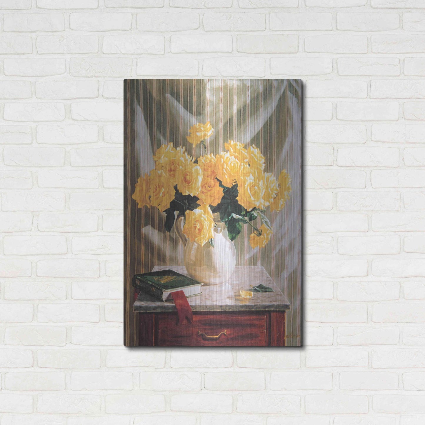 Luxe Metal Art 'Yellow Roses' by Robin Anderson, Metal Wall Art,24x36