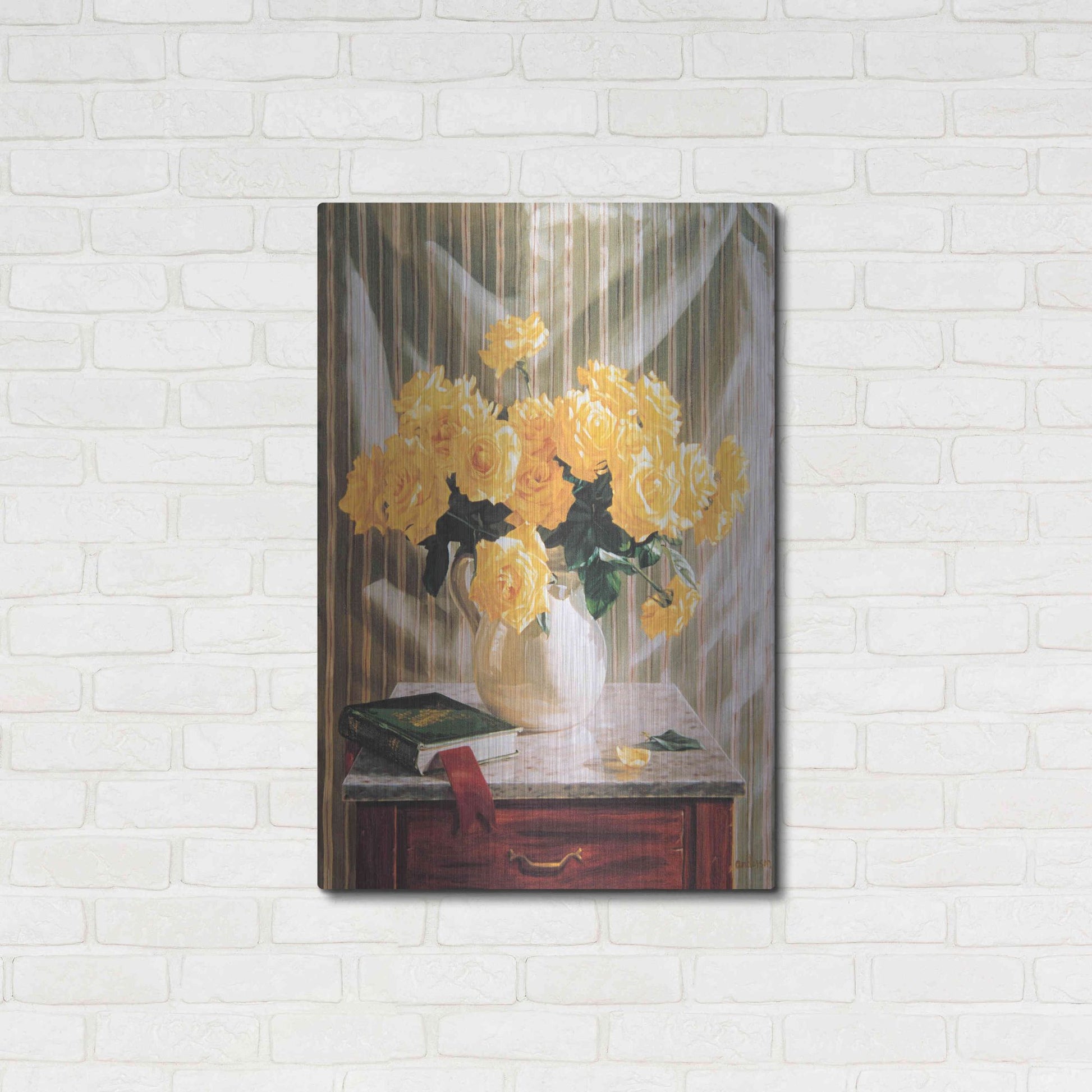 Luxe Metal Art 'Yellow Roses' by Robin Anderson, Metal Wall Art,24x36