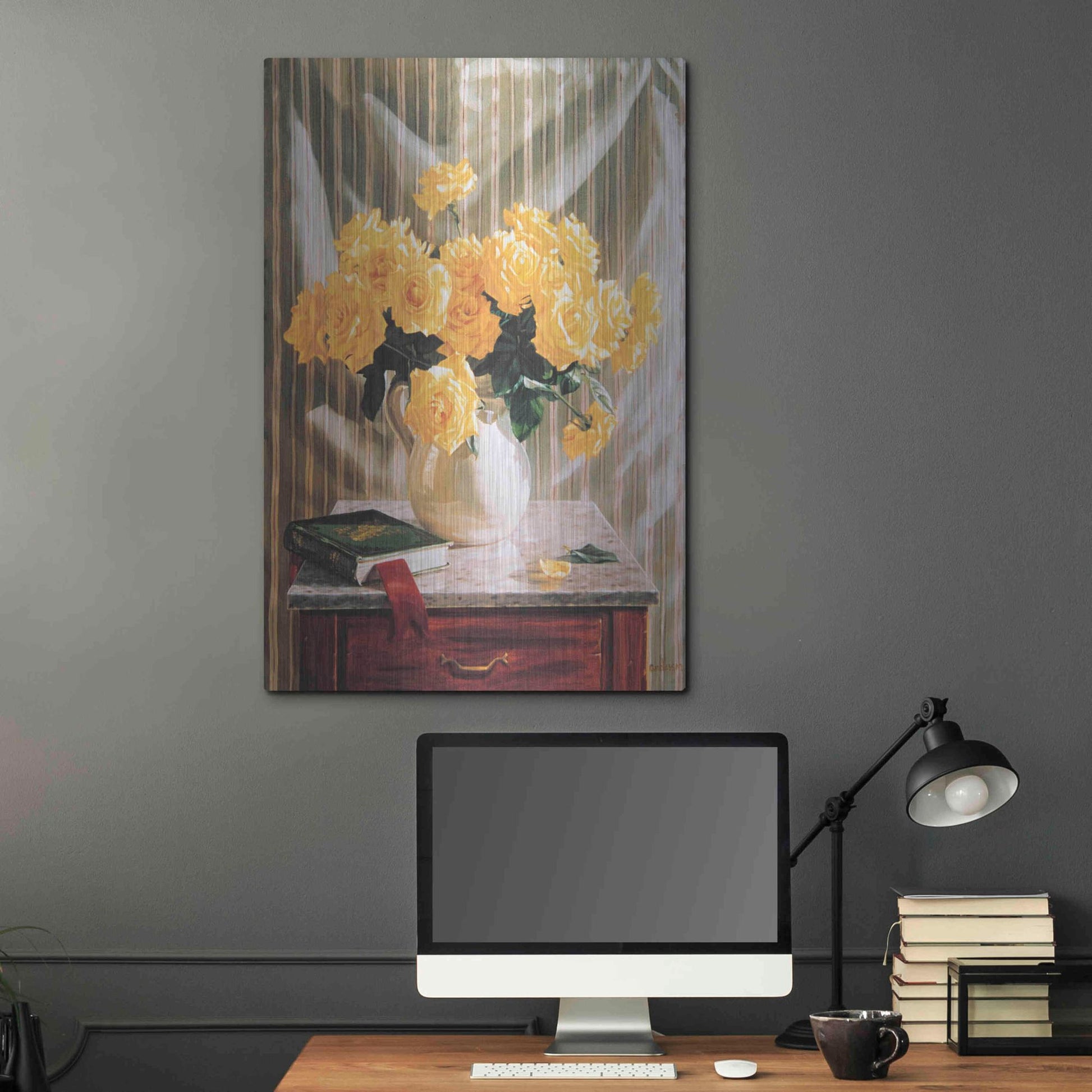 Luxe Metal Art 'Yellow Roses' by Robin Anderson, Metal Wall Art,24x36