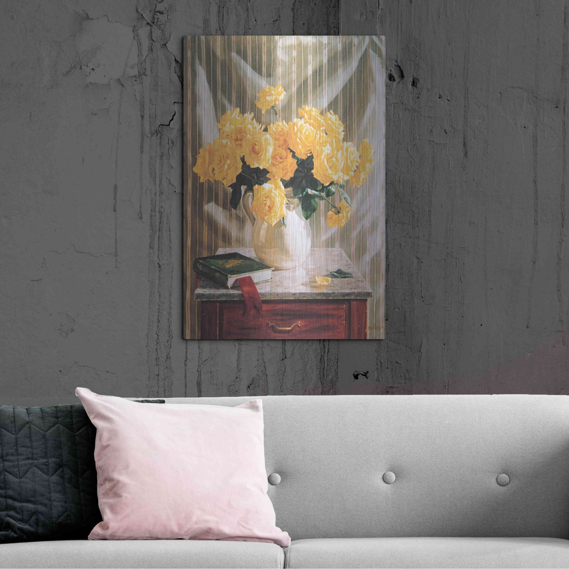 Luxe Metal Art 'Yellow Roses' by Robin Anderson, Metal Wall Art,24x36