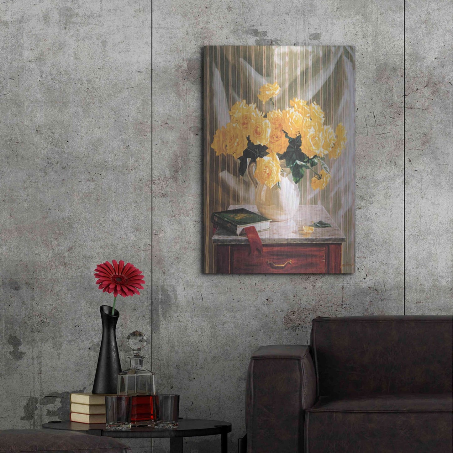 Luxe Metal Art 'Yellow Roses' by Robin Anderson, Metal Wall Art,24x36