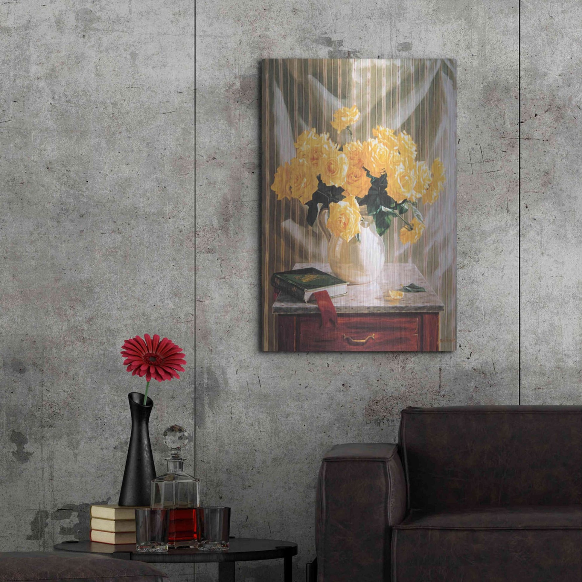 Luxe Metal Art 'Yellow Roses' by Robin Anderson, Metal Wall Art,24x36