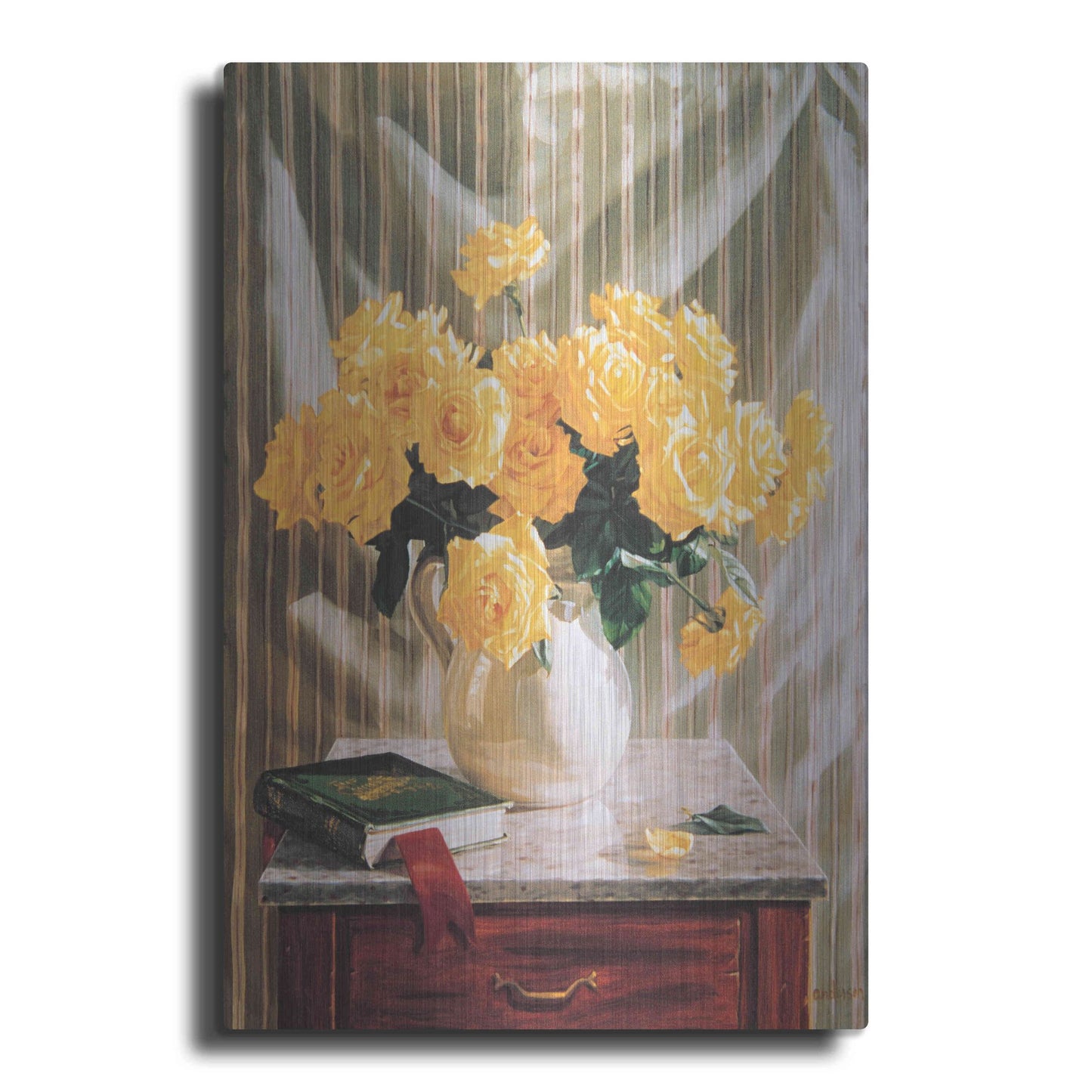 Luxe Metal Art 'Yellow Roses' by Robin Anderson, Metal Wall Art