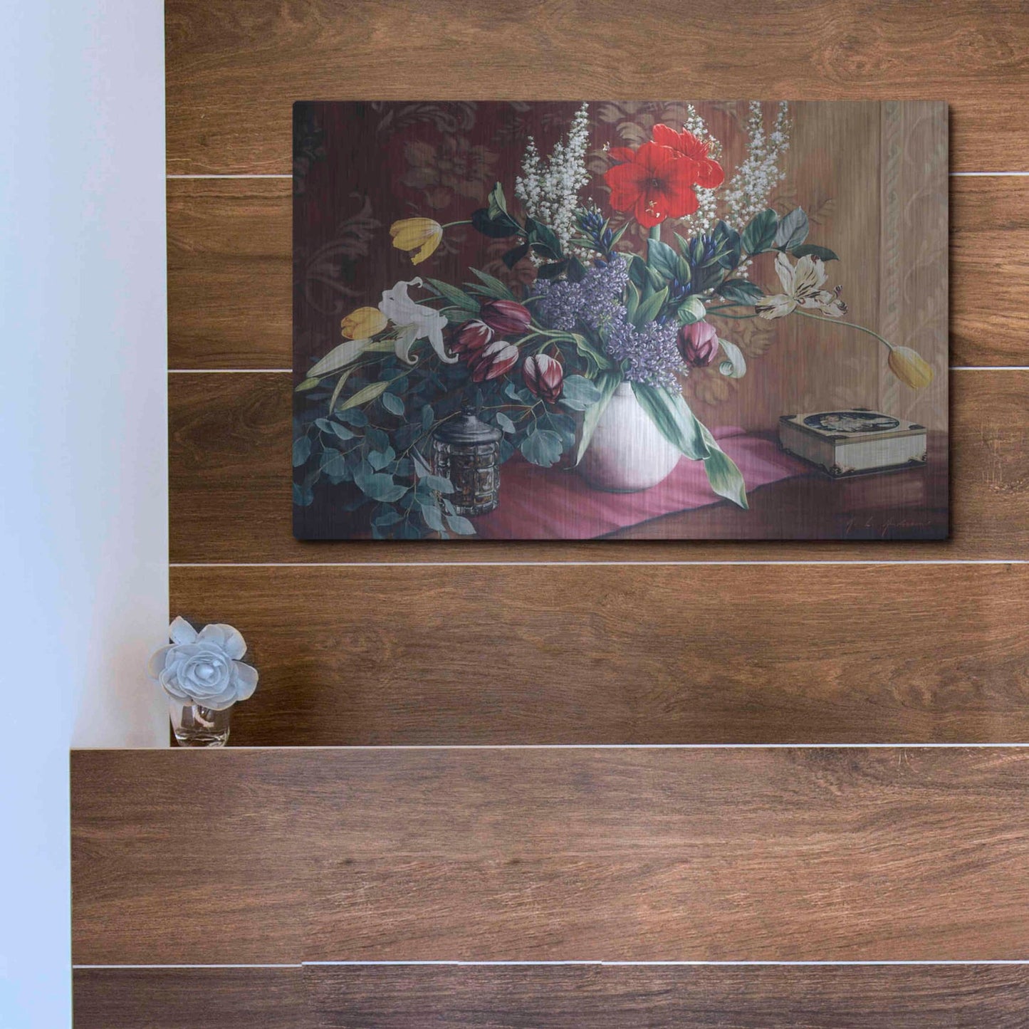 Luxe Metal Art 'Evening Bouquet with Toffee Box' by Robin Anderson, Metal Wall Art,16x12