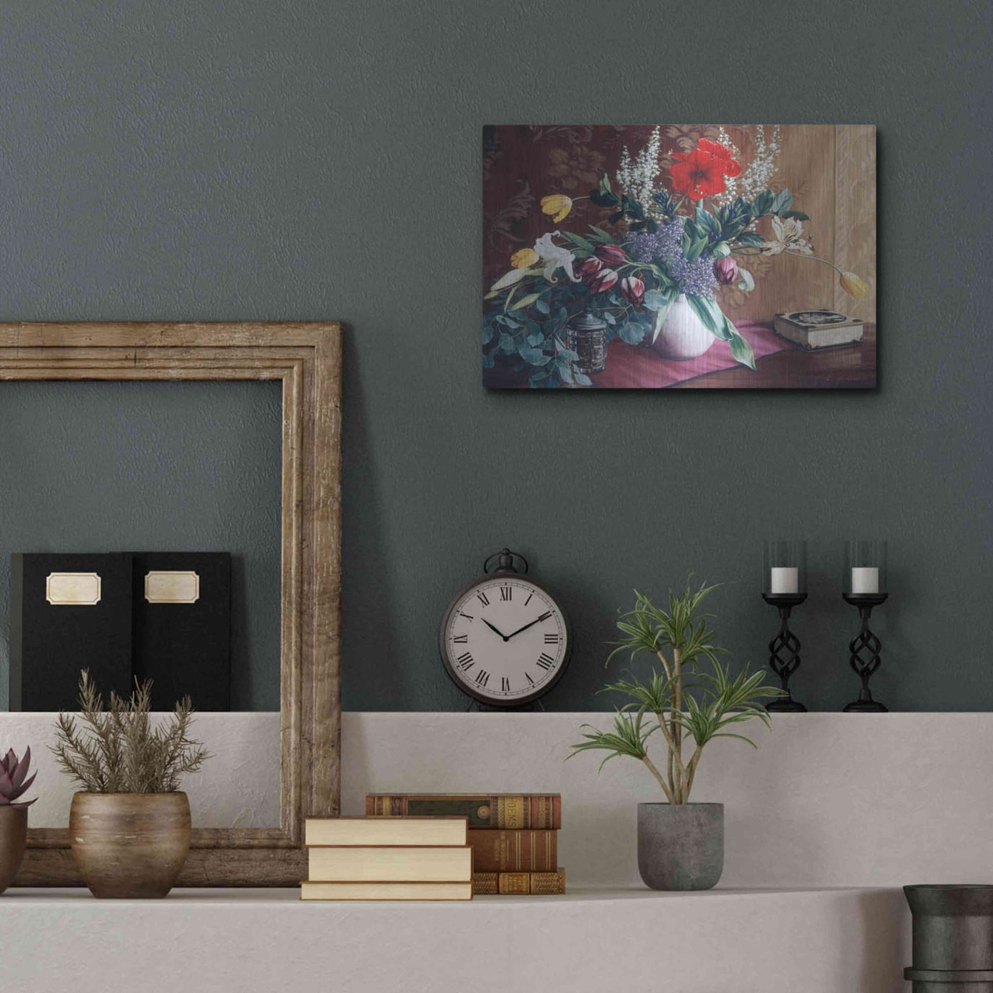 Luxe Metal Art 'Evening Bouquet with Toffee Box' by Robin Anderson, Metal Wall Art,16x12