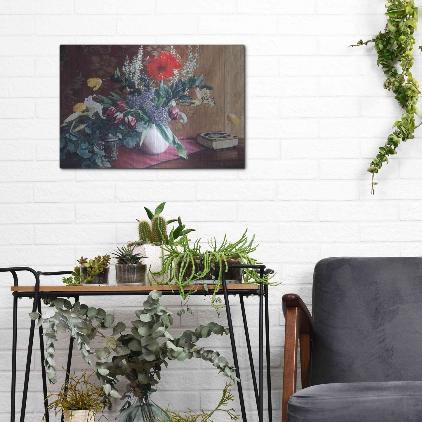 Luxe Metal Art 'Evening Bouquet with Toffee Box' by Robin Anderson, Metal Wall Art,16x12