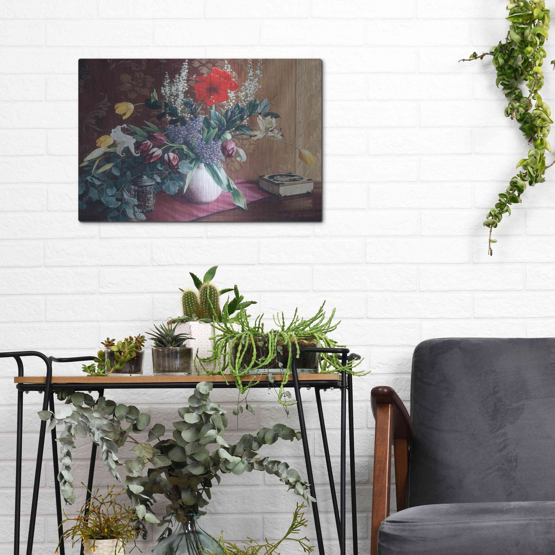 Luxe Metal Art 'Evening Bouquet with Toffee Box' by Robin Anderson, Metal Wall Art,16x12