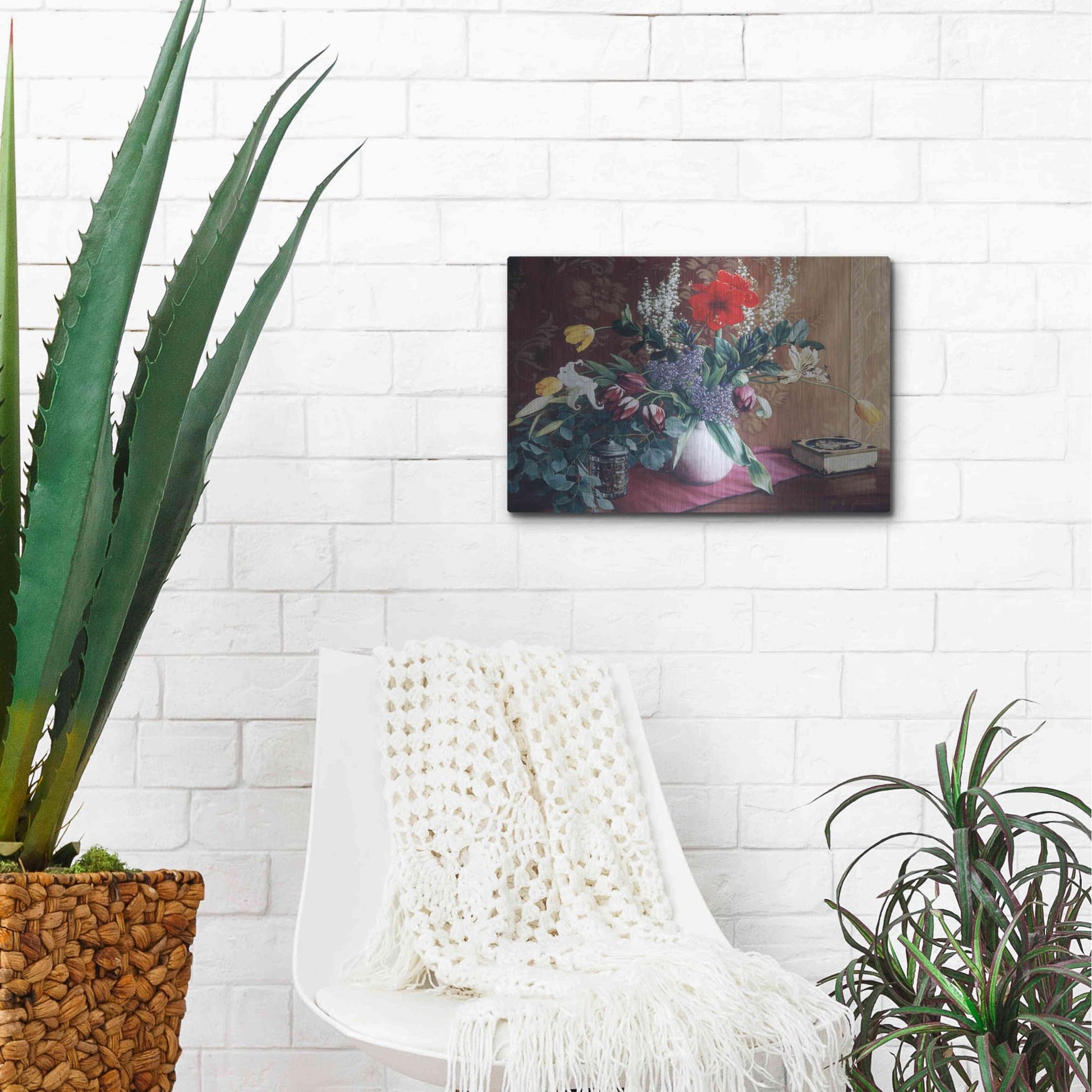 Luxe Metal Art 'Evening Bouquet with Toffee Box' by Robin Anderson, Metal Wall Art,16x12