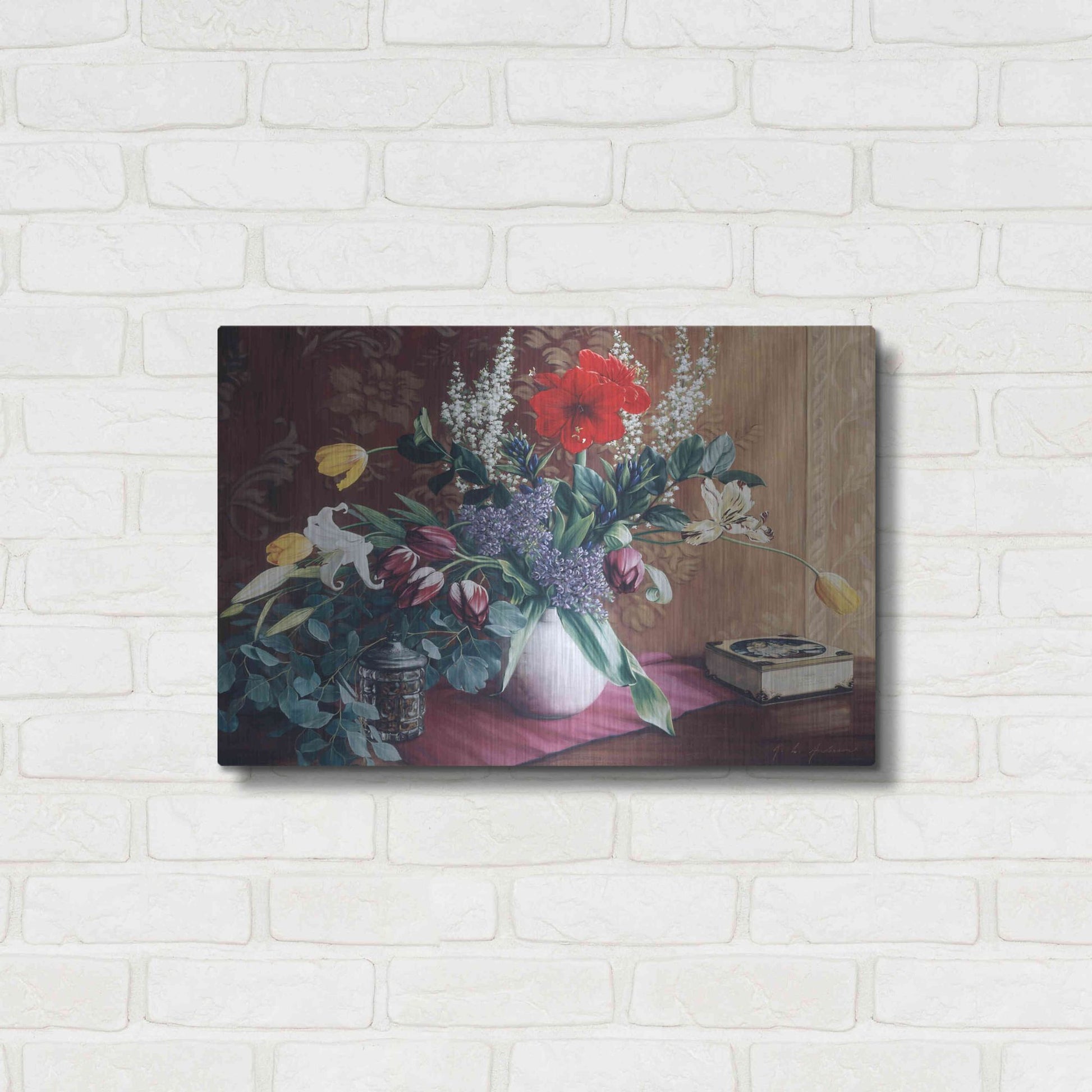 Luxe Metal Art 'Evening Bouquet with Toffee Box' by Robin Anderson, Metal Wall Art,24x16