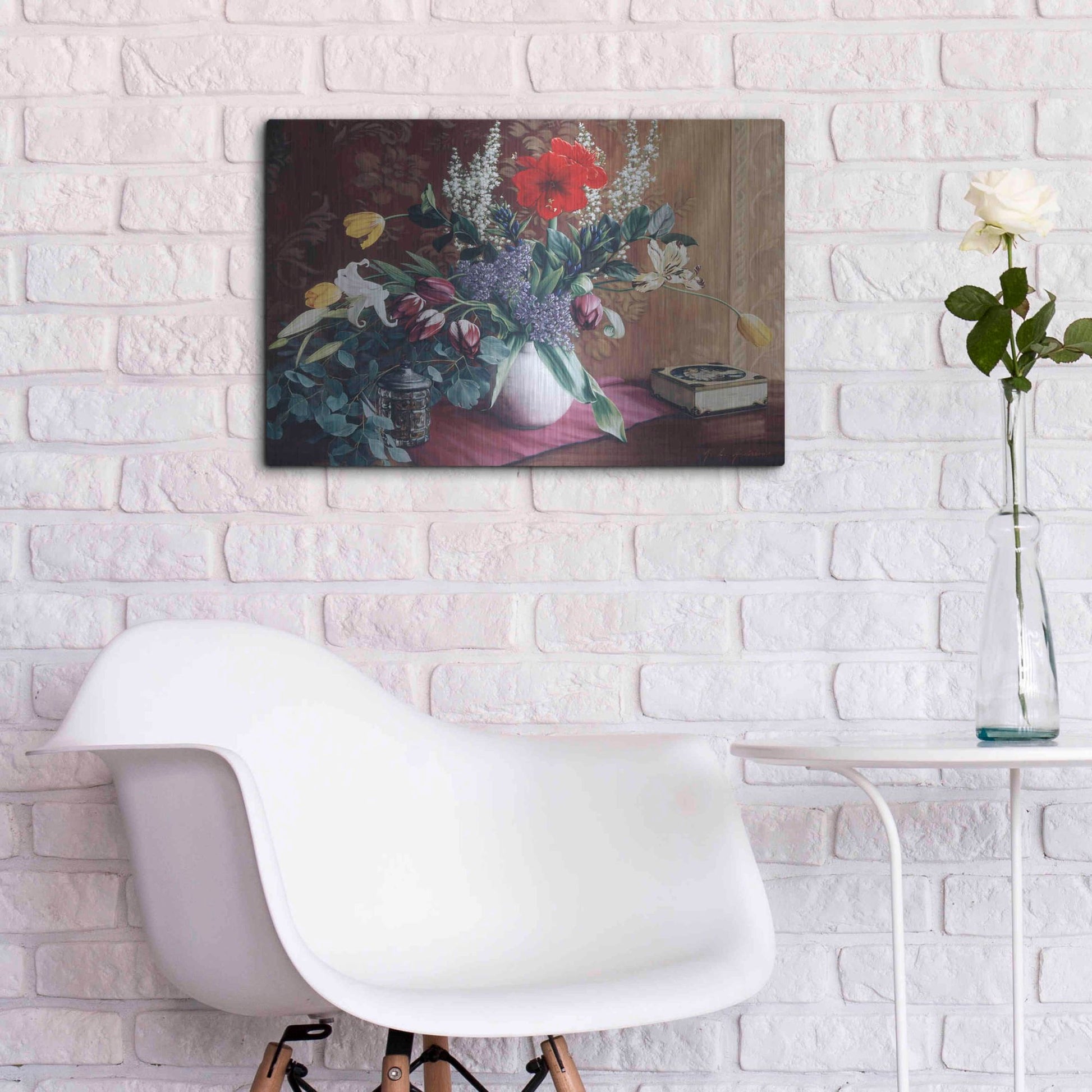 Luxe Metal Art 'Evening Bouquet with Toffee Box' by Robin Anderson, Metal Wall Art,24x16