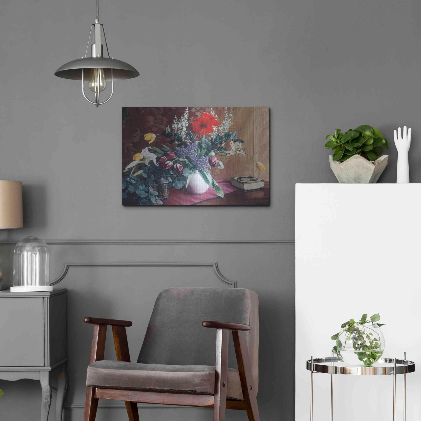 Luxe Metal Art 'Evening Bouquet with Toffee Box' by Robin Anderson, Metal Wall Art,24x16