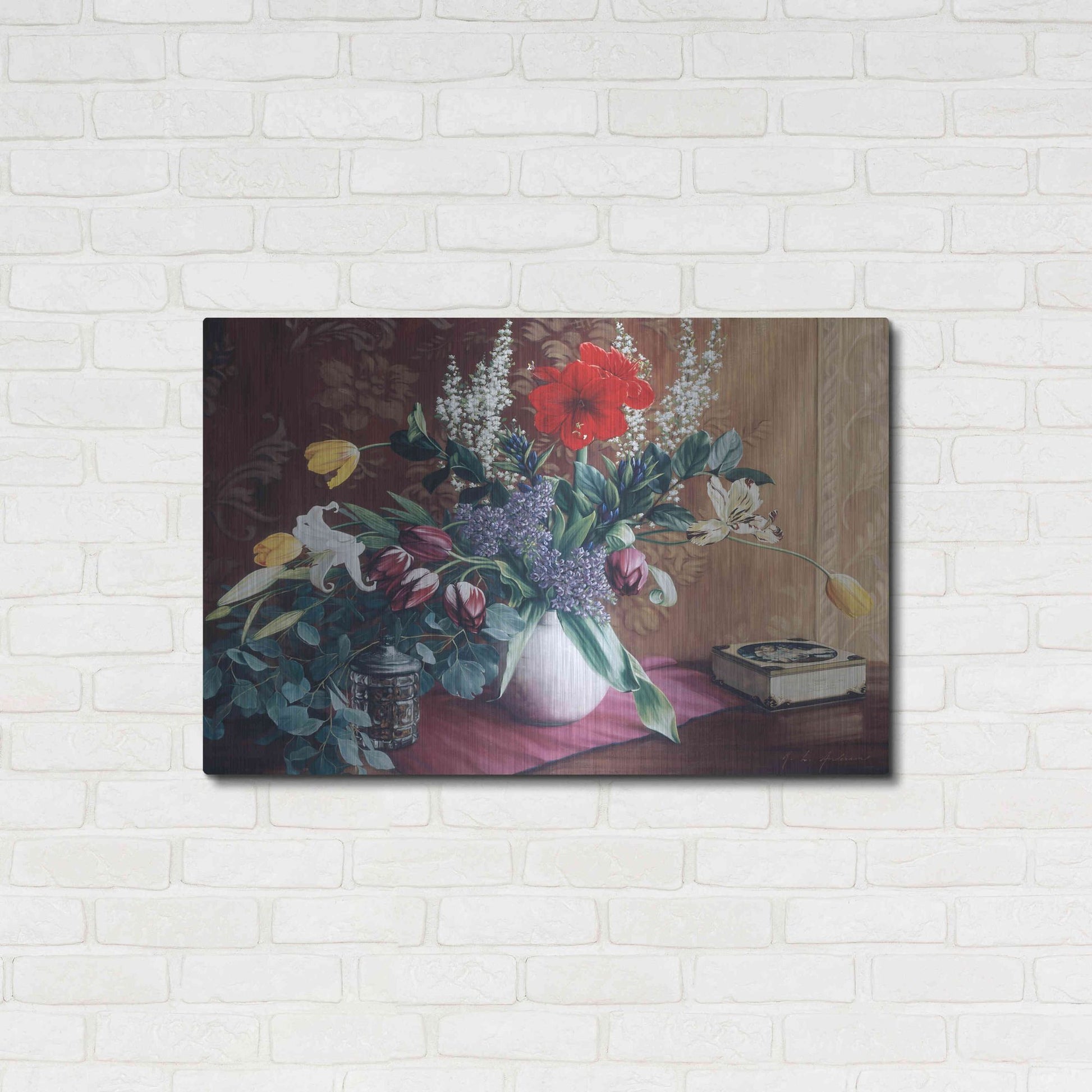 Luxe Metal Art 'Evening Bouquet with Toffee Box' by Robin Anderson, Metal Wall Art,36x24