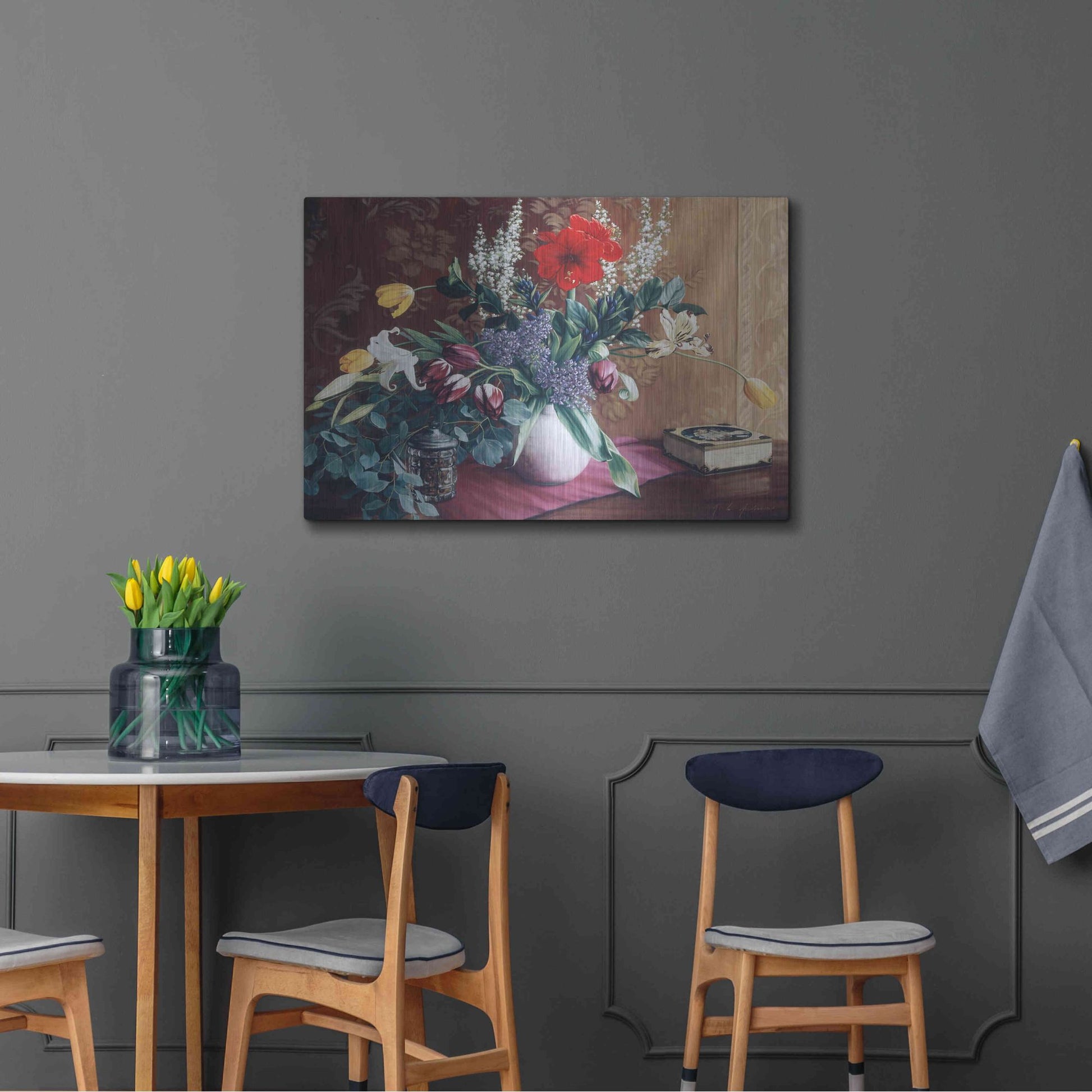 Luxe Metal Art 'Evening Bouquet with Toffee Box' by Robin Anderson, Metal Wall Art,36x24