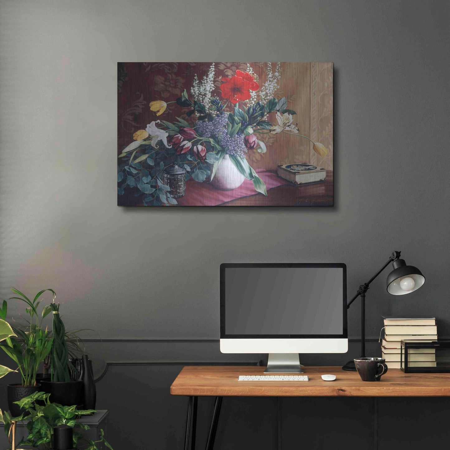 Luxe Metal Art 'Evening Bouquet with Toffee Box' by Robin Anderson, Metal Wall Art,36x24