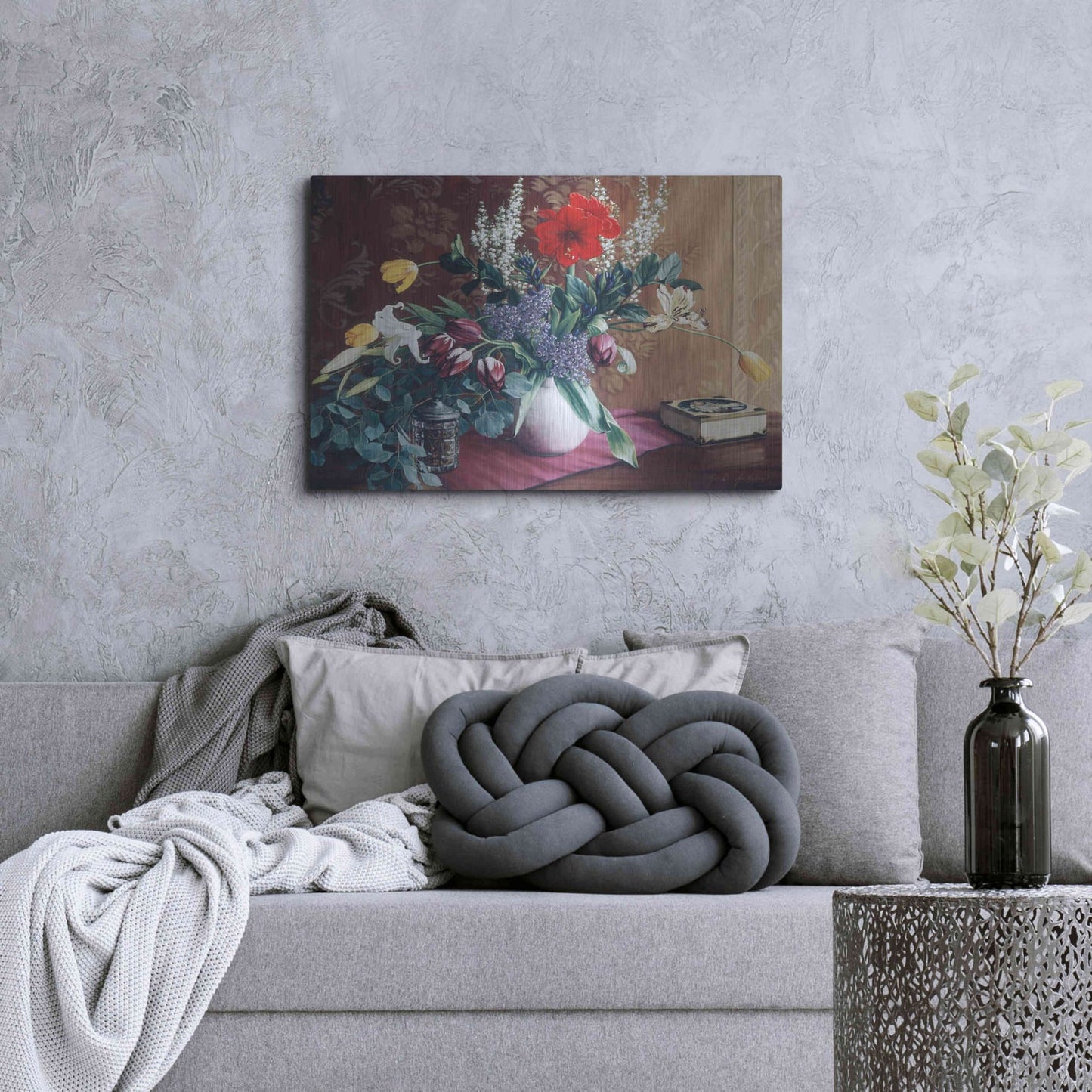 Luxe Metal Art 'Evening Bouquet with Toffee Box' by Robin Anderson, Metal Wall Art,36x24