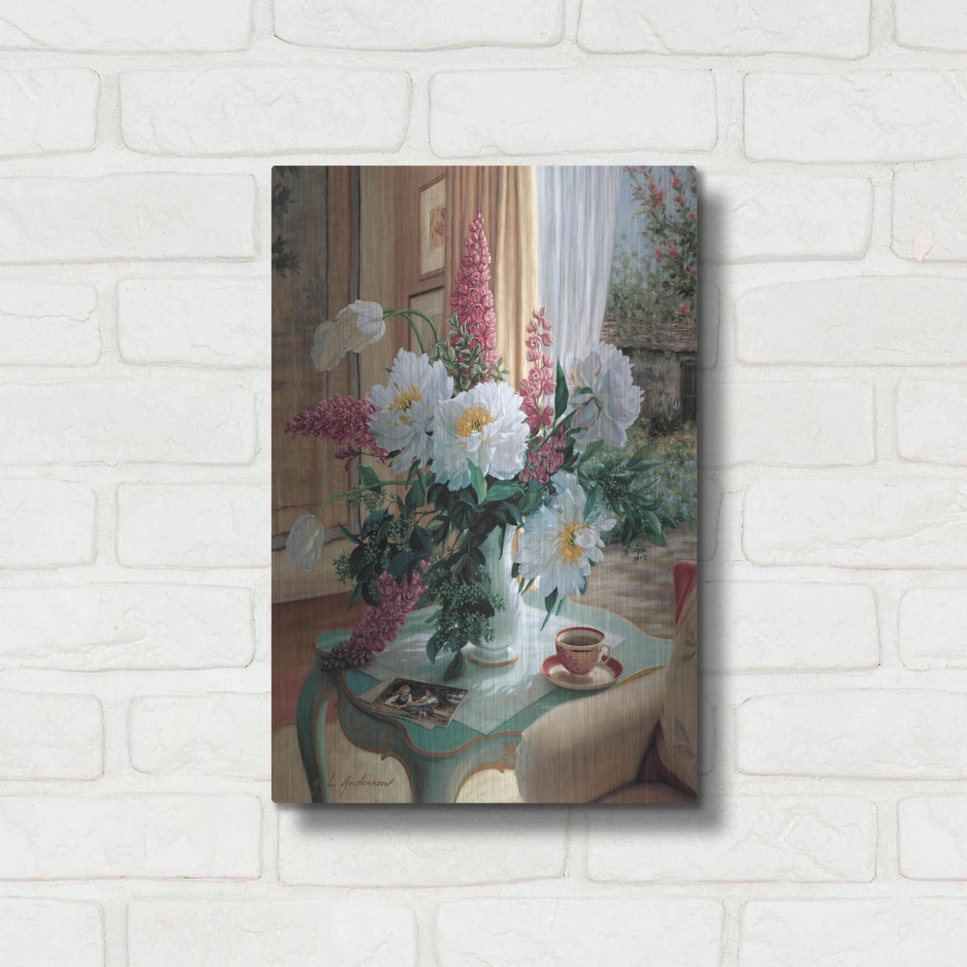 Luxe Metal Art 'Tea At Marguerites' by Robin Anderson, Metal Wall Art,12x16