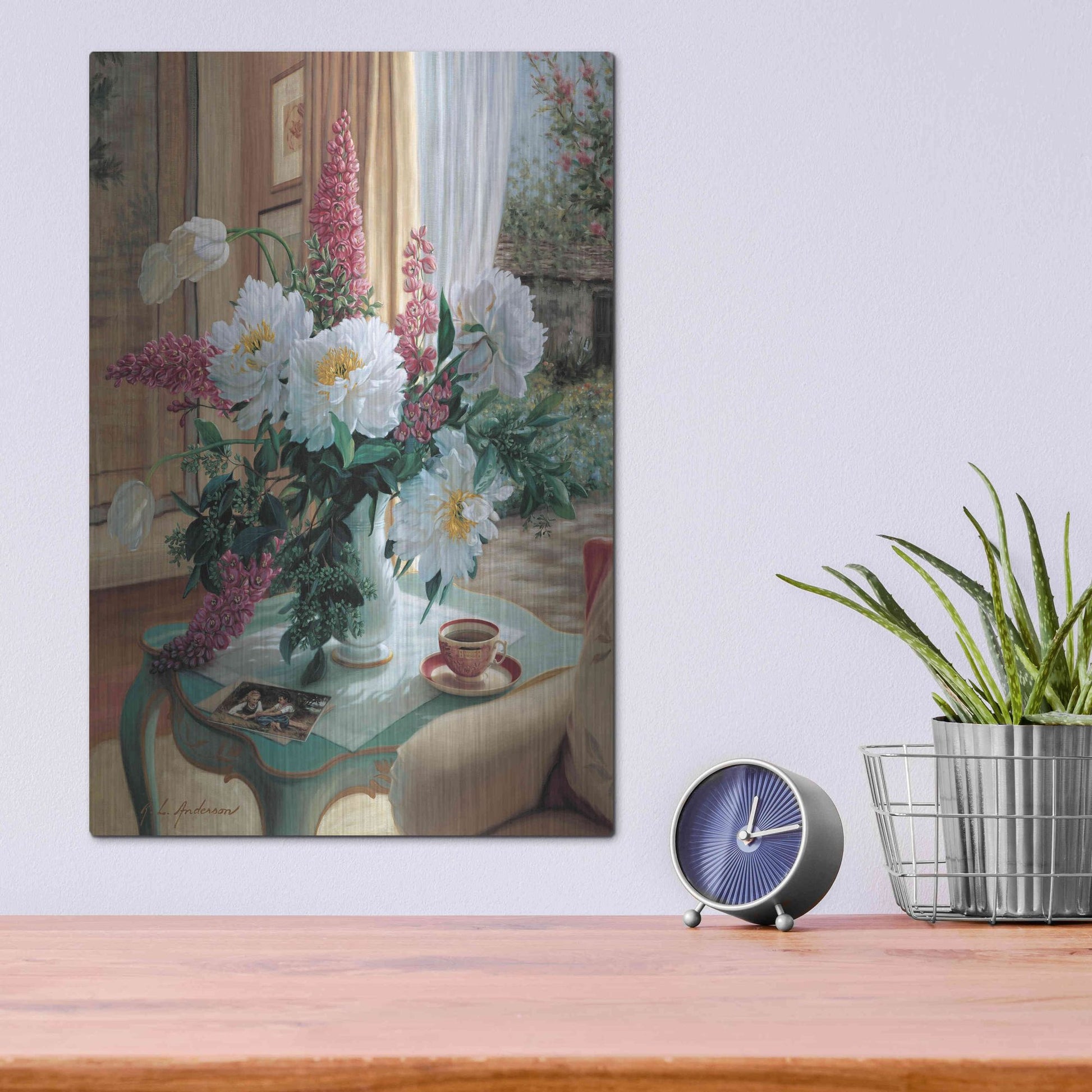 Luxe Metal Art 'Tea At Marguerites' by Robin Anderson, Metal Wall Art,12x16