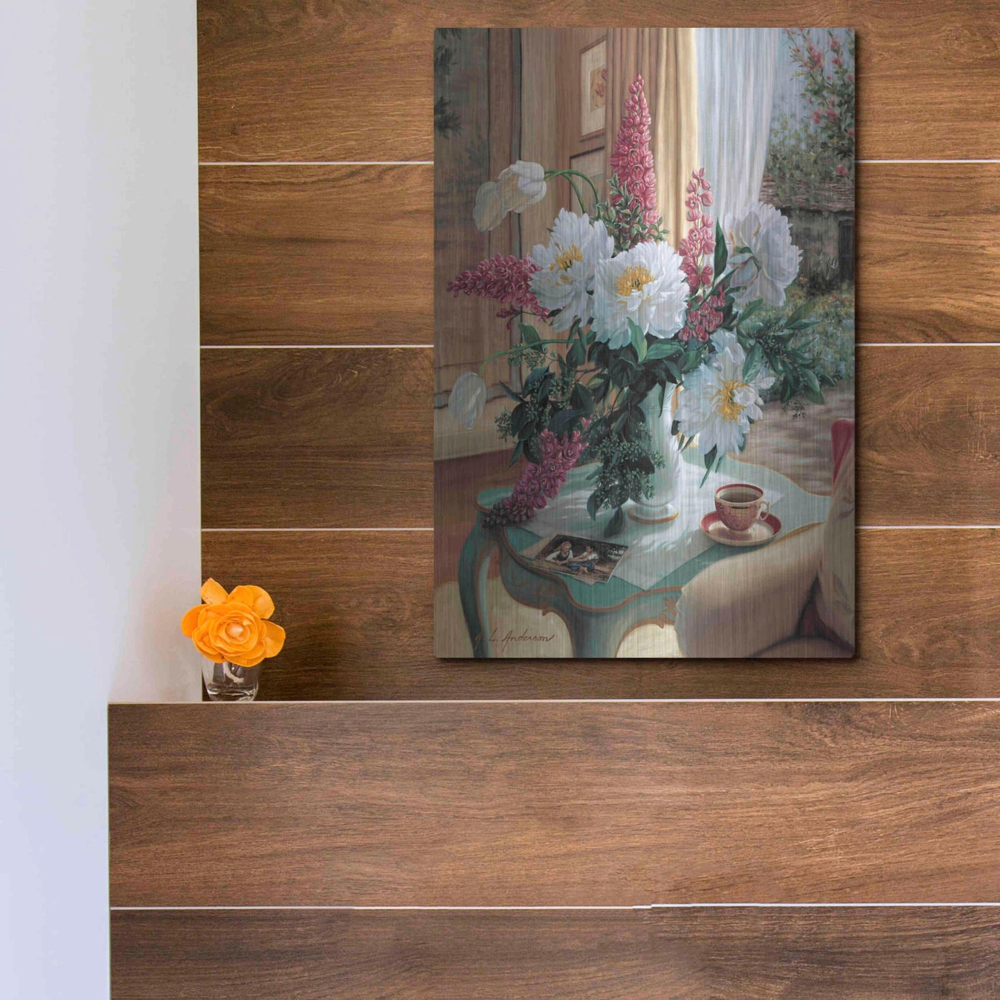 Luxe Metal Art 'Tea At Marguerites' by Robin Anderson, Metal Wall Art,12x16