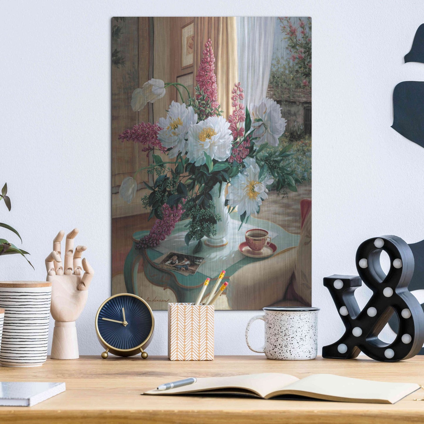 Luxe Metal Art 'Tea At Marguerites' by Robin Anderson, Metal Wall Art,12x16