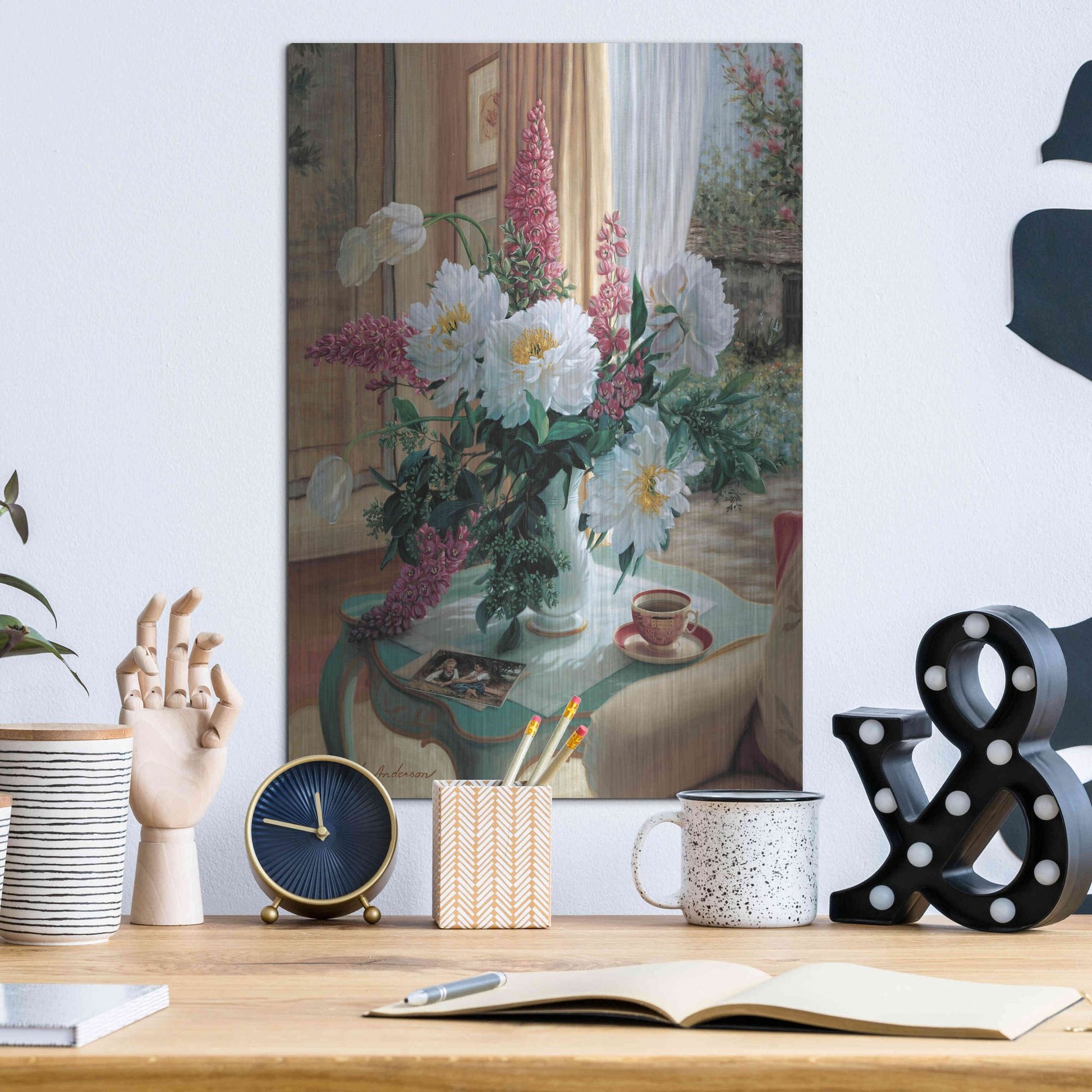 Luxe Metal Art 'Tea At Marguerites' by Robin Anderson, Metal Wall Art,12x16