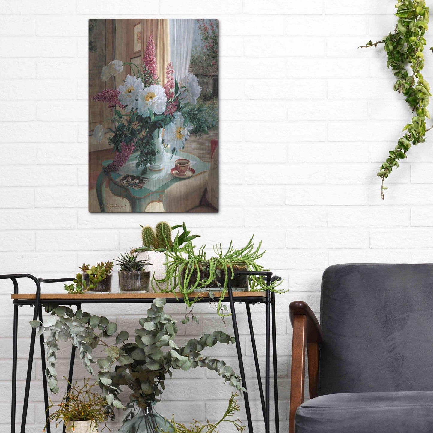 Luxe Metal Art 'Tea At Marguerites' by Robin Anderson, Metal Wall Art,12x16