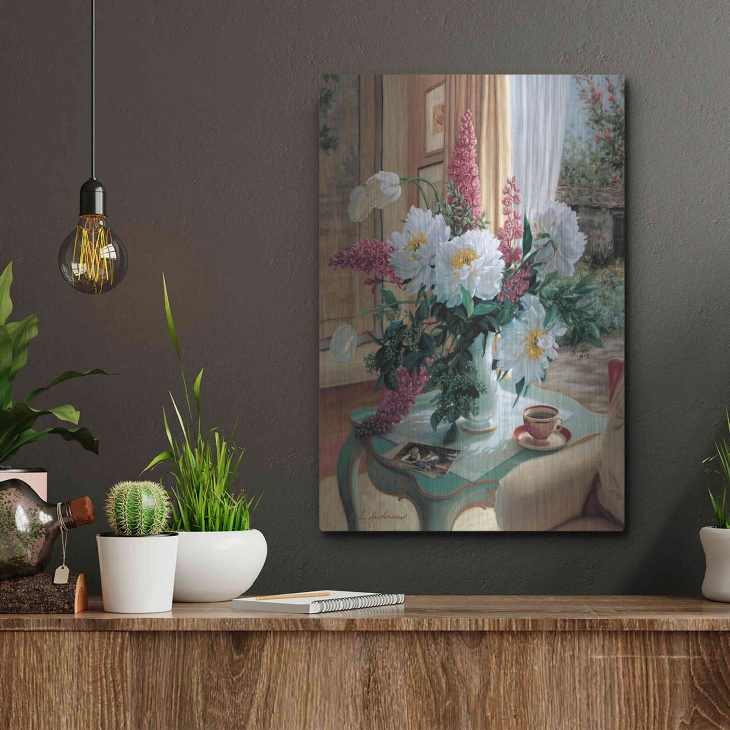 Luxe Metal Art 'Tea At Marguerites' by Robin Anderson, Metal Wall Art,12x16