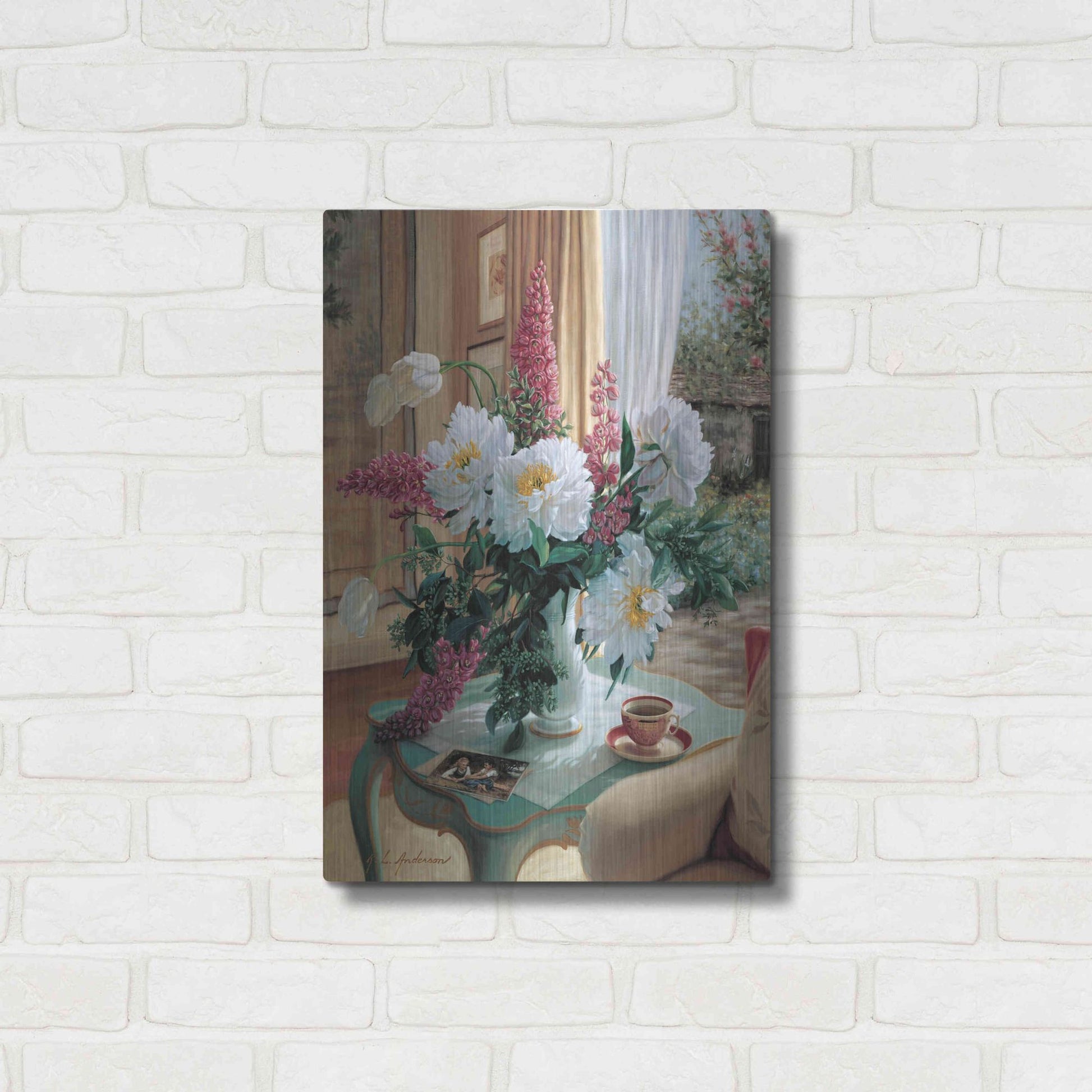 Luxe Metal Art 'Tea At Marguerites' by Robin Anderson, Metal Wall Art,16x24