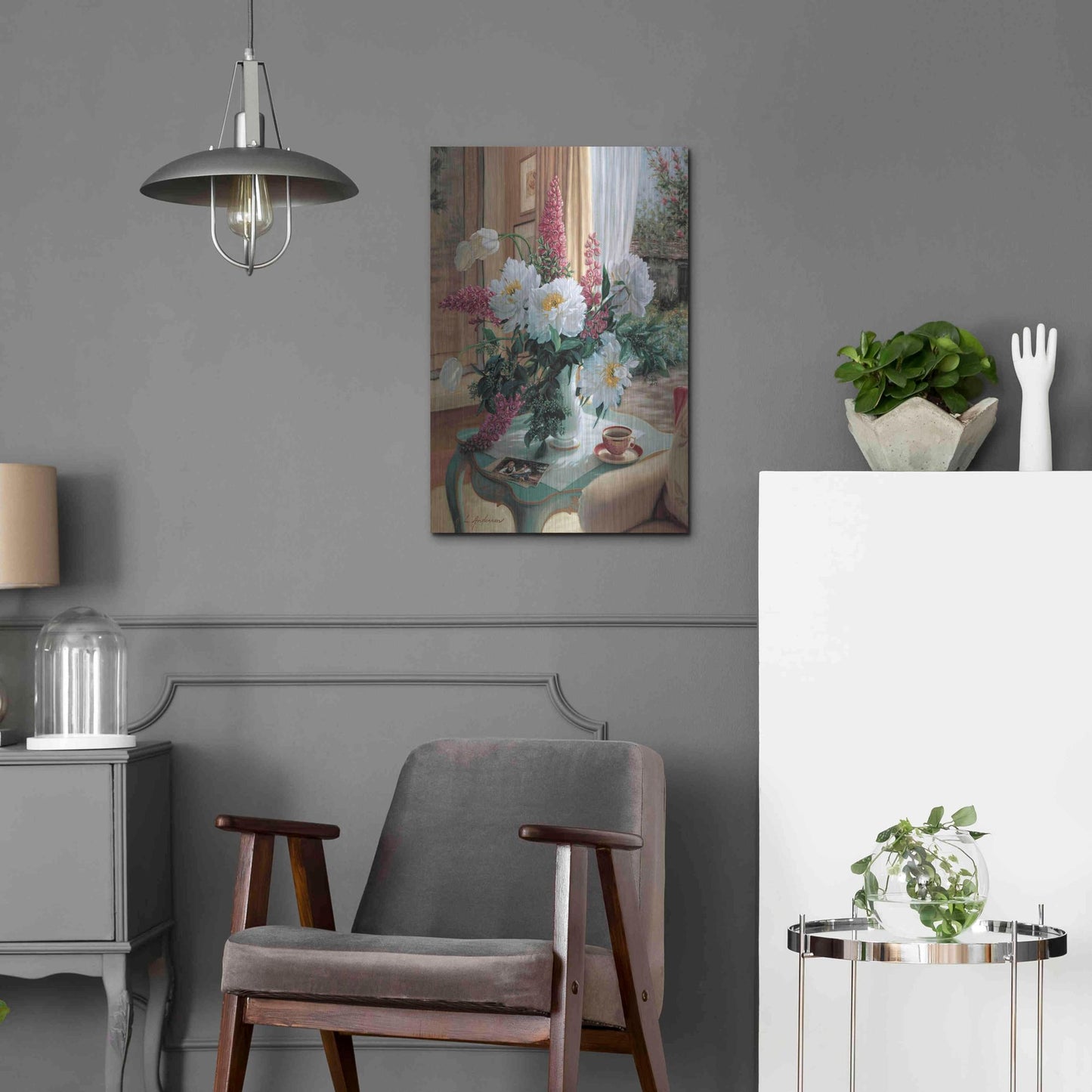 Luxe Metal Art 'Tea At Marguerites' by Robin Anderson, Metal Wall Art,16x24