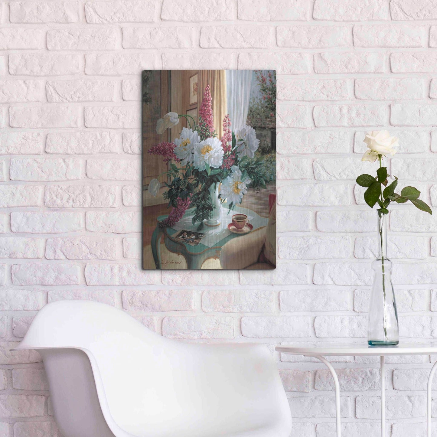 Luxe Metal Art 'Tea At Marguerites' by Robin Anderson, Metal Wall Art,16x24