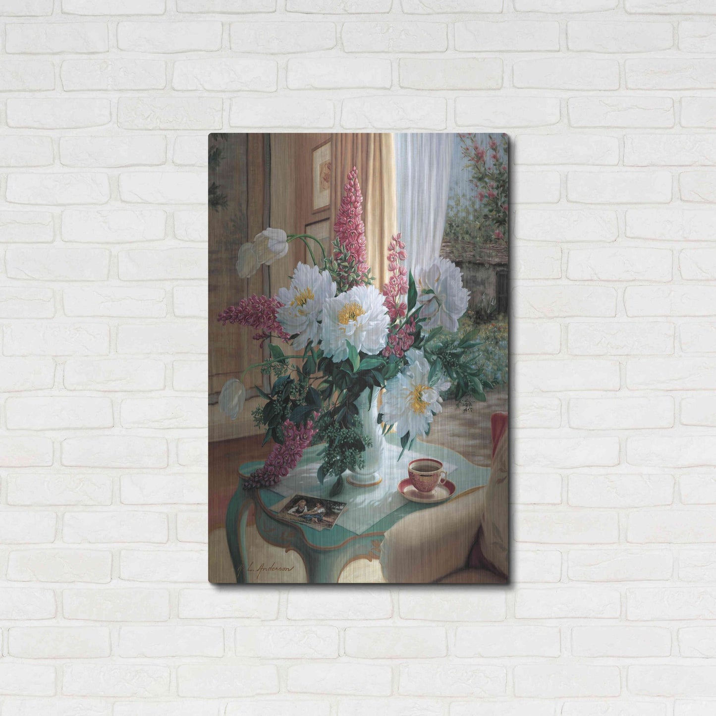 Luxe Metal Art 'Tea At Marguerites' by Robin Anderson, Metal Wall Art,24x36