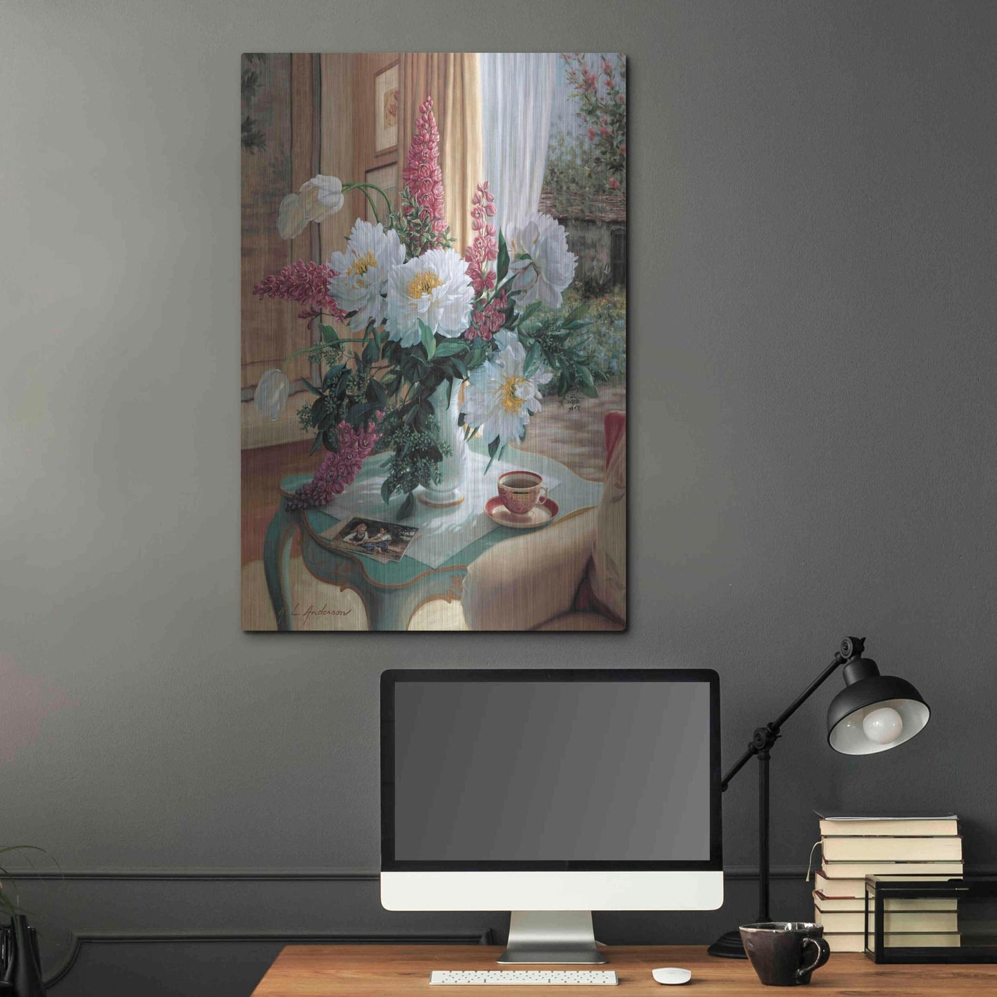 Luxe Metal Art 'Tea At Marguerites' by Robin Anderson, Metal Wall Art,24x36