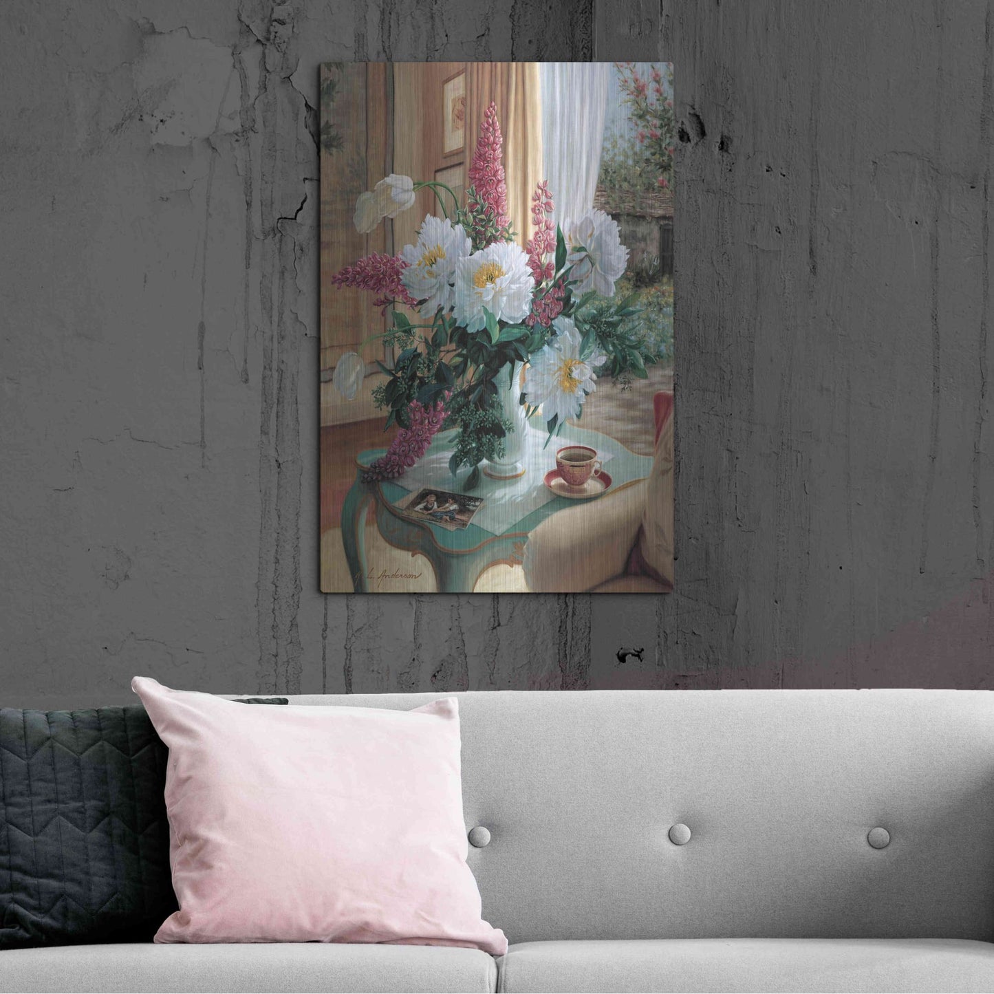 Luxe Metal Art 'Tea At Marguerites' by Robin Anderson, Metal Wall Art,24x36