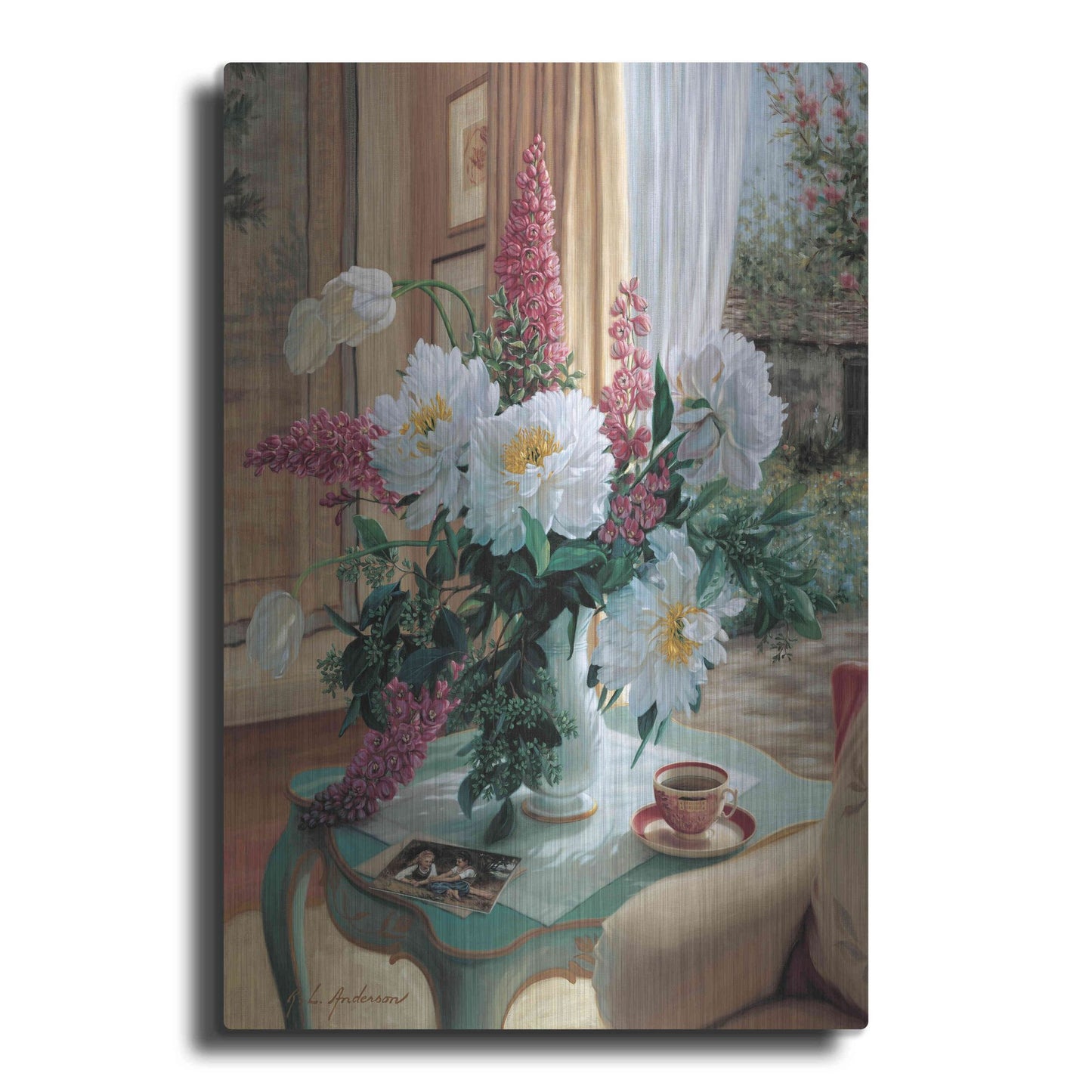 Luxe Metal Art 'Tea At Marguerites' by Robin Anderson, Metal Wall Art