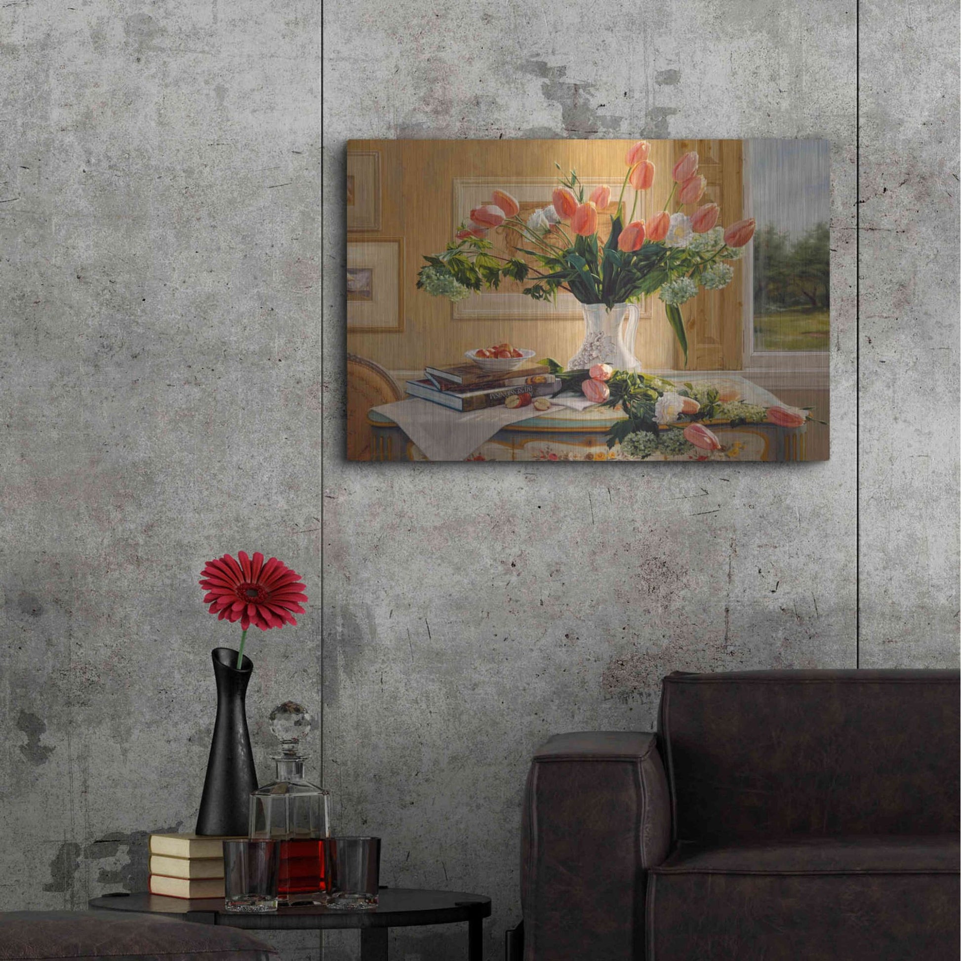 Luxe Metal Art 'French Tulips and Crab Apples' by Robin Anderson, Metal Wall Art,36x24